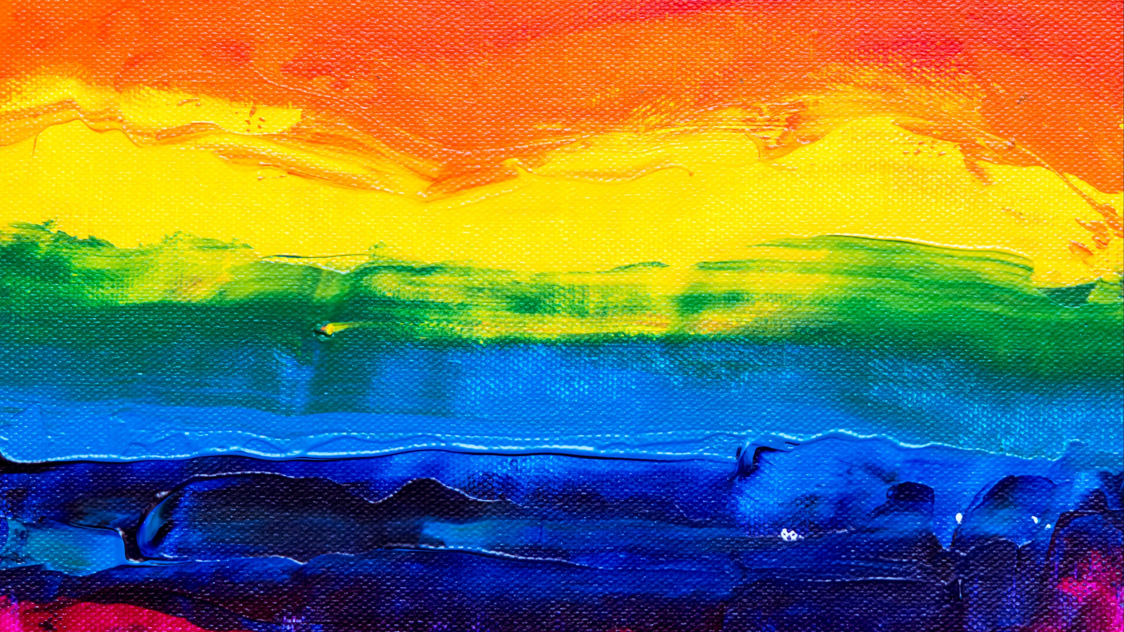 paint, canvas, rainbow, stripes, lines, bright, 4k, HD Wallpaper