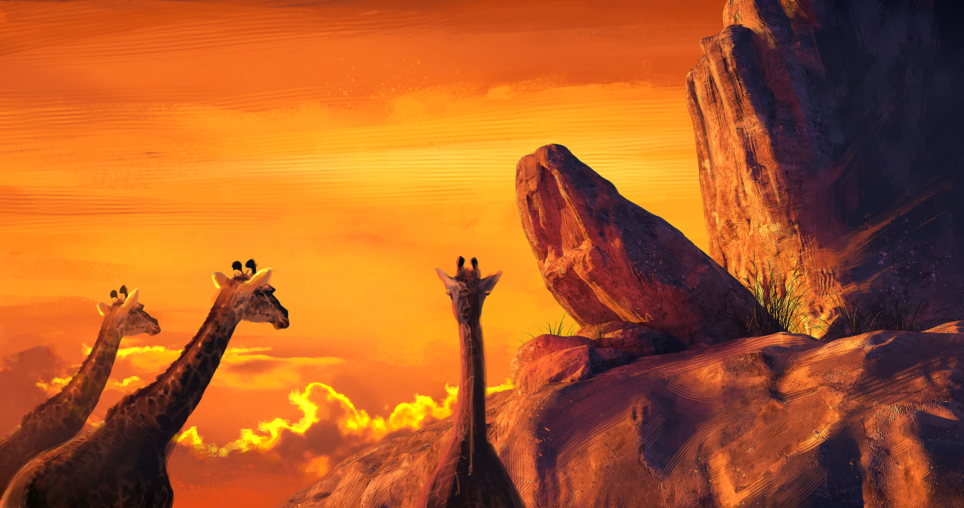 The Lion King, giraffes, artwork, digital art, illustration, Luciano Neves, HD Wallpaper