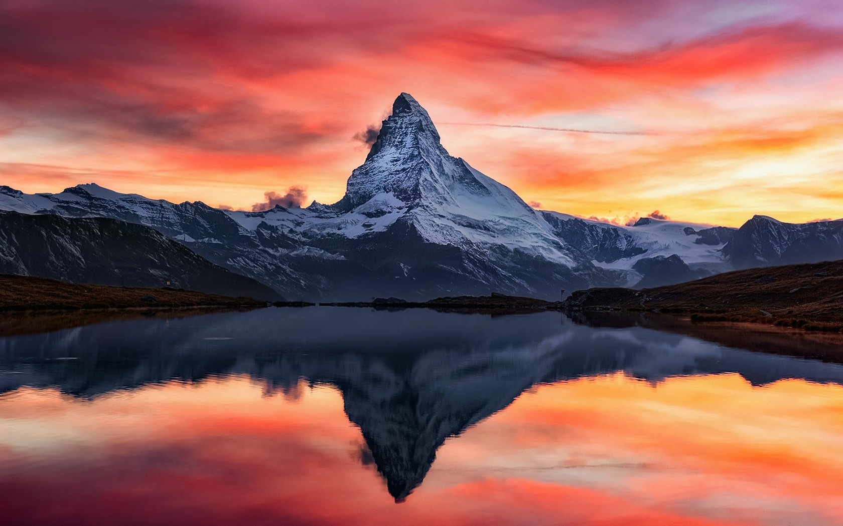 nature, lake, mountains, sky, reflection, sunlight, landscape, Matterhorn, HD Wallpaper