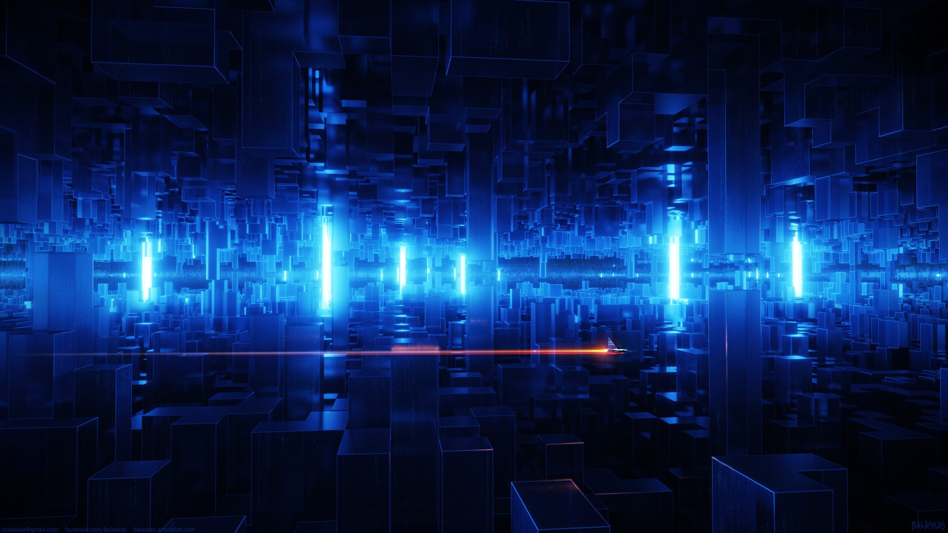 digital art, cityscape, blue, abstract, DeviantArt, cyan, 3D Blocks, HD Wallpaper