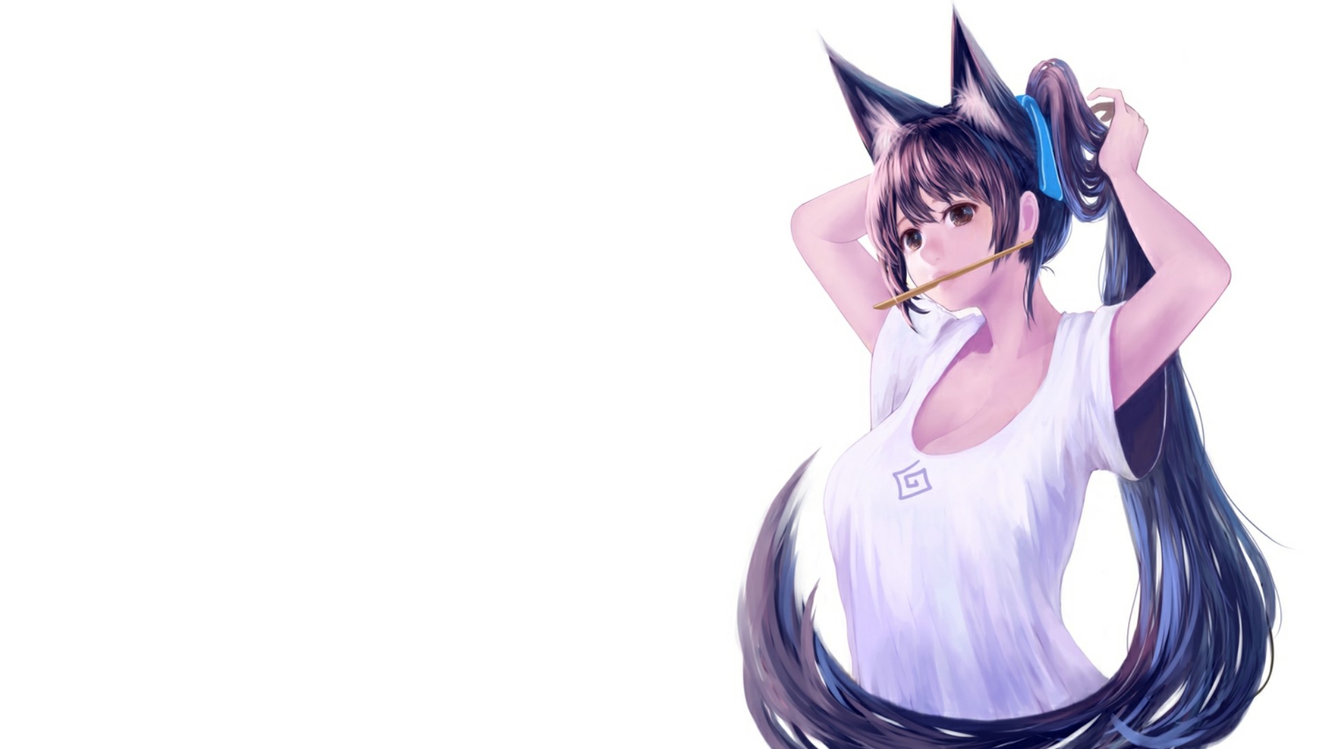 anime, long hair, white background, simple background, HD Wallpaper