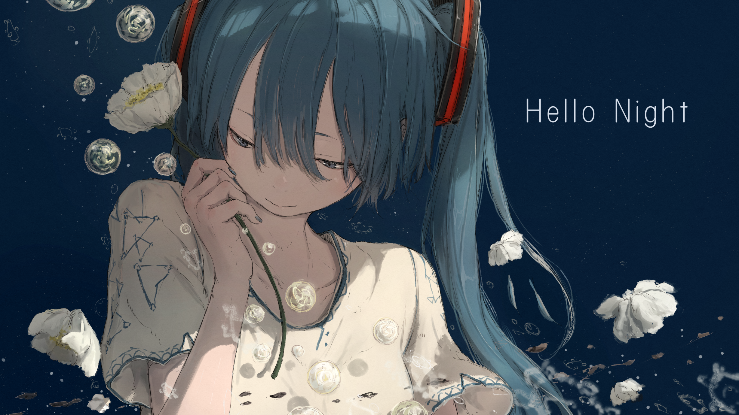 anime, comic art, anime girls, flowers, blue hair, Hatsune Miku, HD Wallpaper