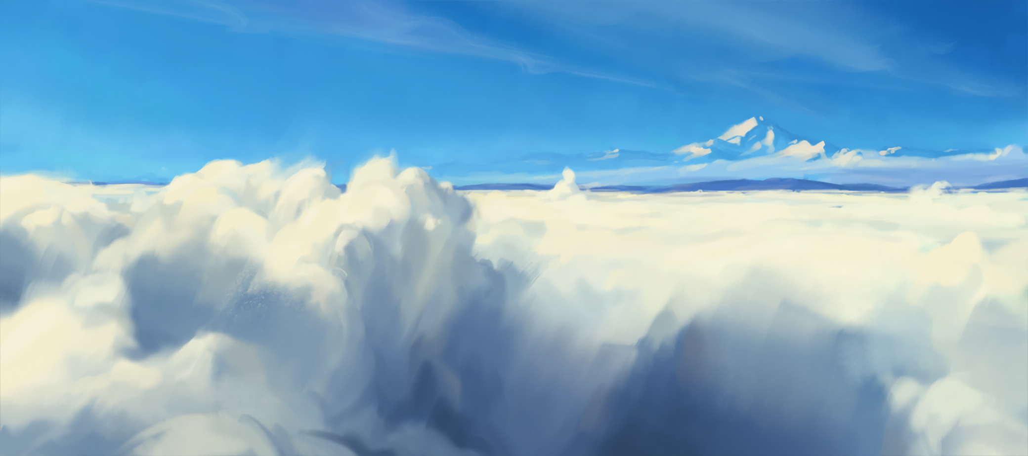 mountains, clouds, sky, landscape, artwork, digital art, drawing, HD Wallpaper