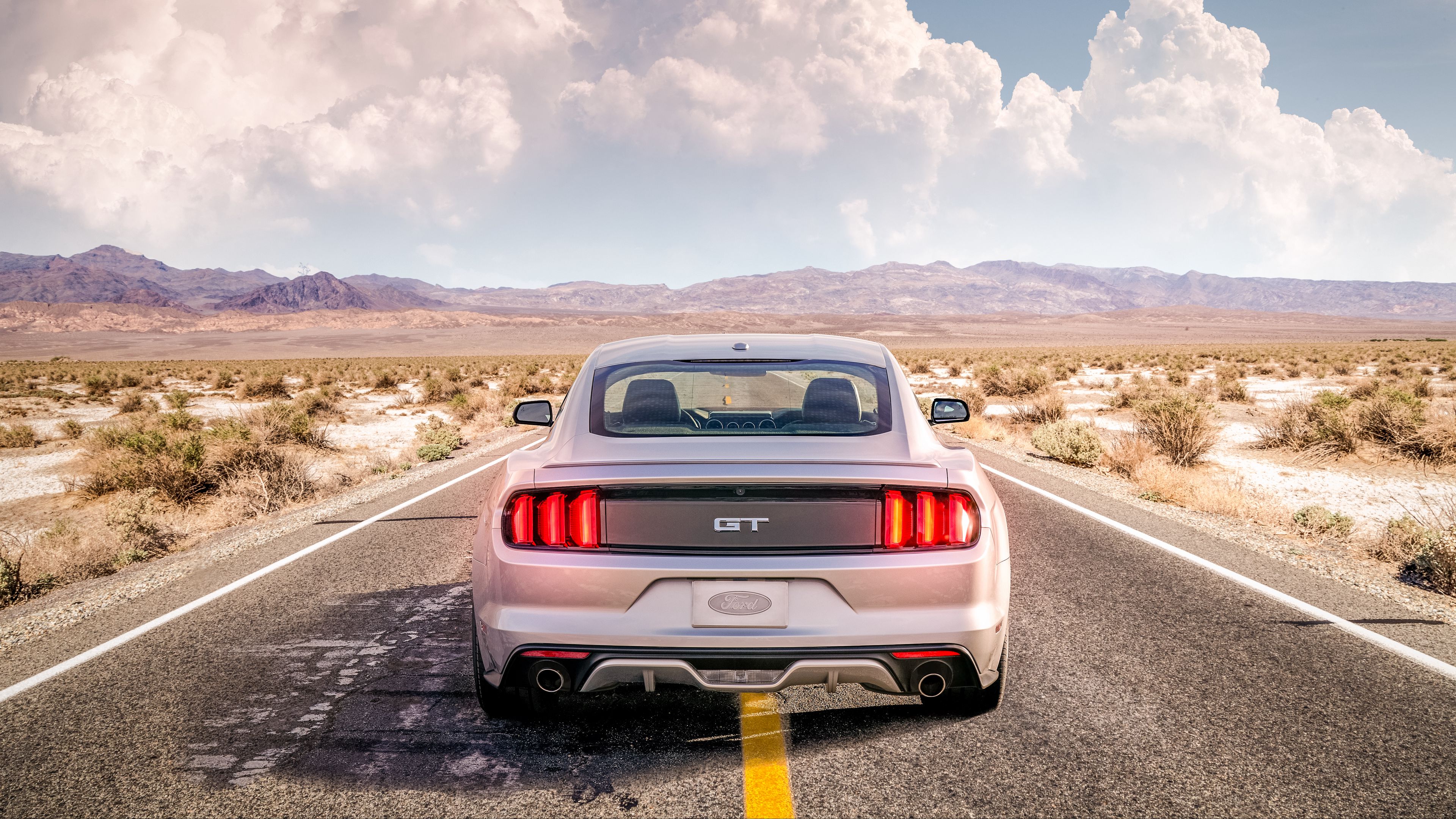 ford mustang, mustang gt, mustang, clouds, road, 4k, HD Wallpaper
