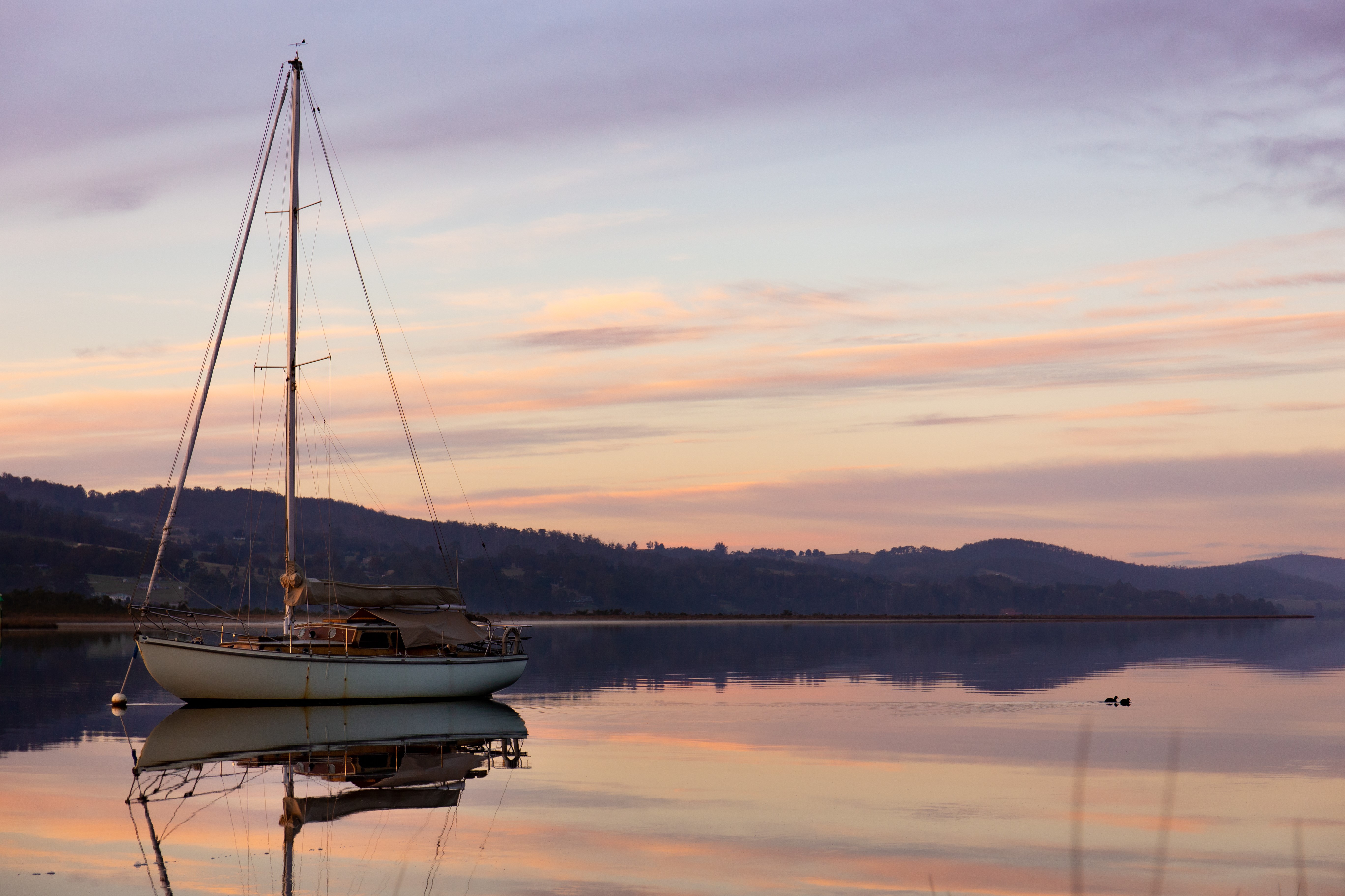 long exposure, landscape, sunrise, sunset, sailing, Tasmania, reflection, lake, HD Wallpaper