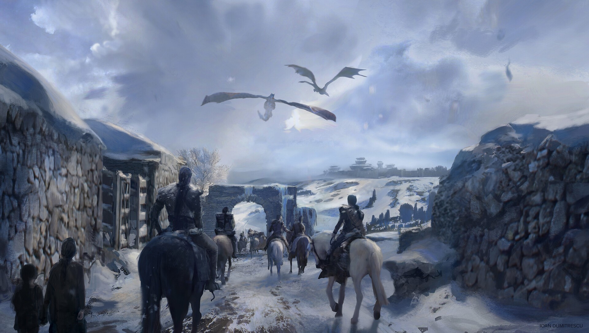 dragon, fantasy art, dothraki, snow, HD Wallpaper