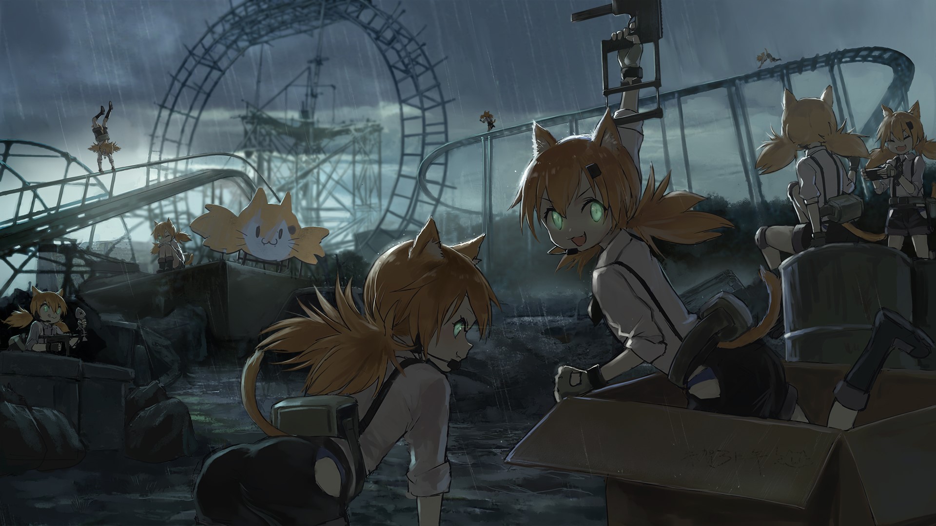 anime, rain, cat ears, Girls Frontline, HD Wallpaper