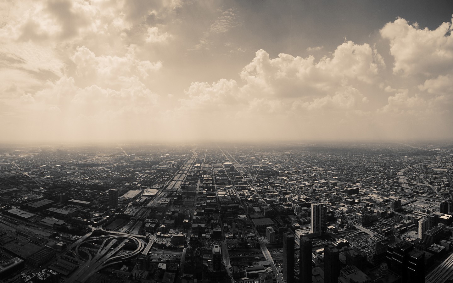 cityscape, sepia, sky, clouds, HD Wallpaper
