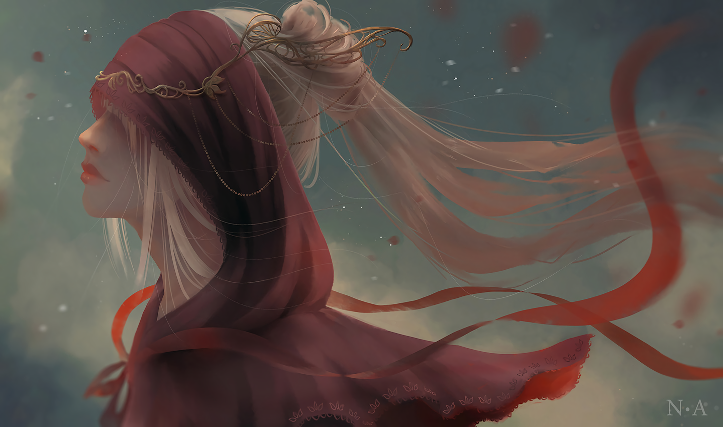 women, blonde, long hair, artwork, digital art, covered eyes, HD Wallpaper