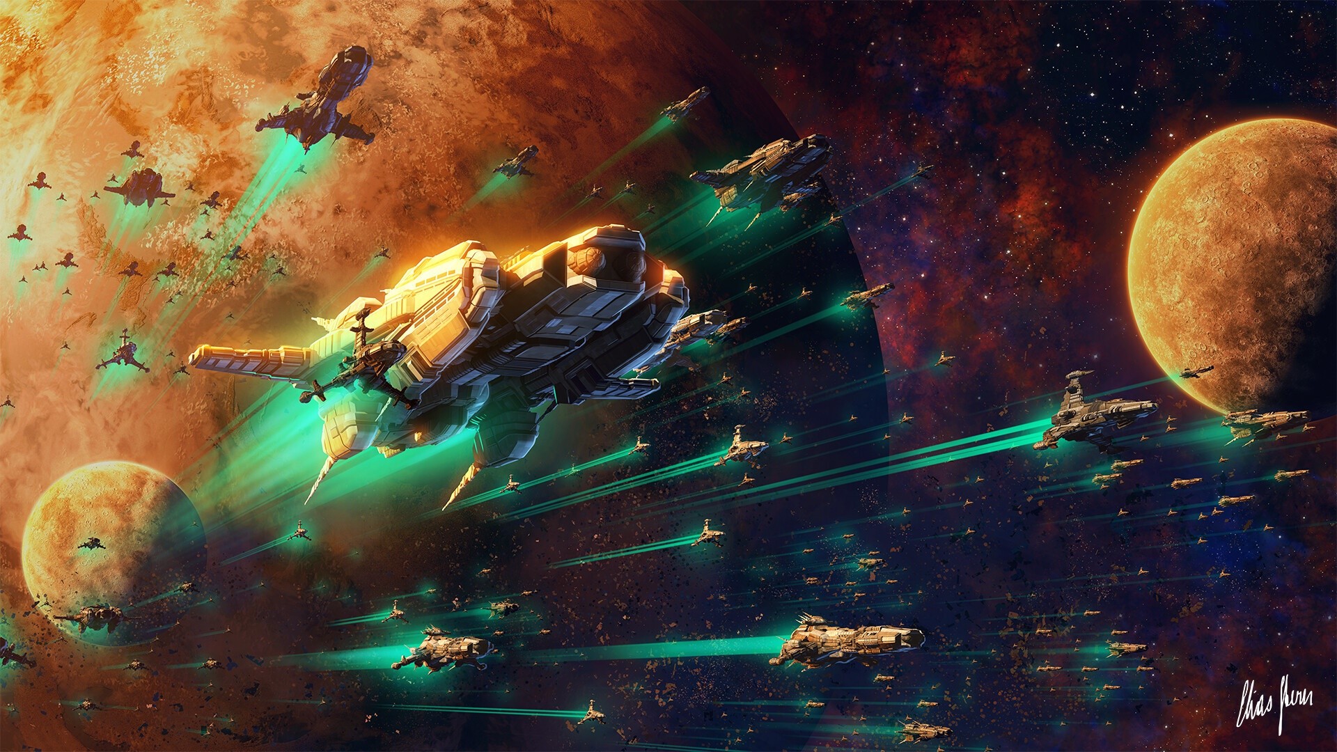 digital, digital art, artwork, fantasy art, space, space art, planet, spaceship, spacescapes, galaxy, science fiction, surreal, ship, fleet, warship, HD Wallpaper
