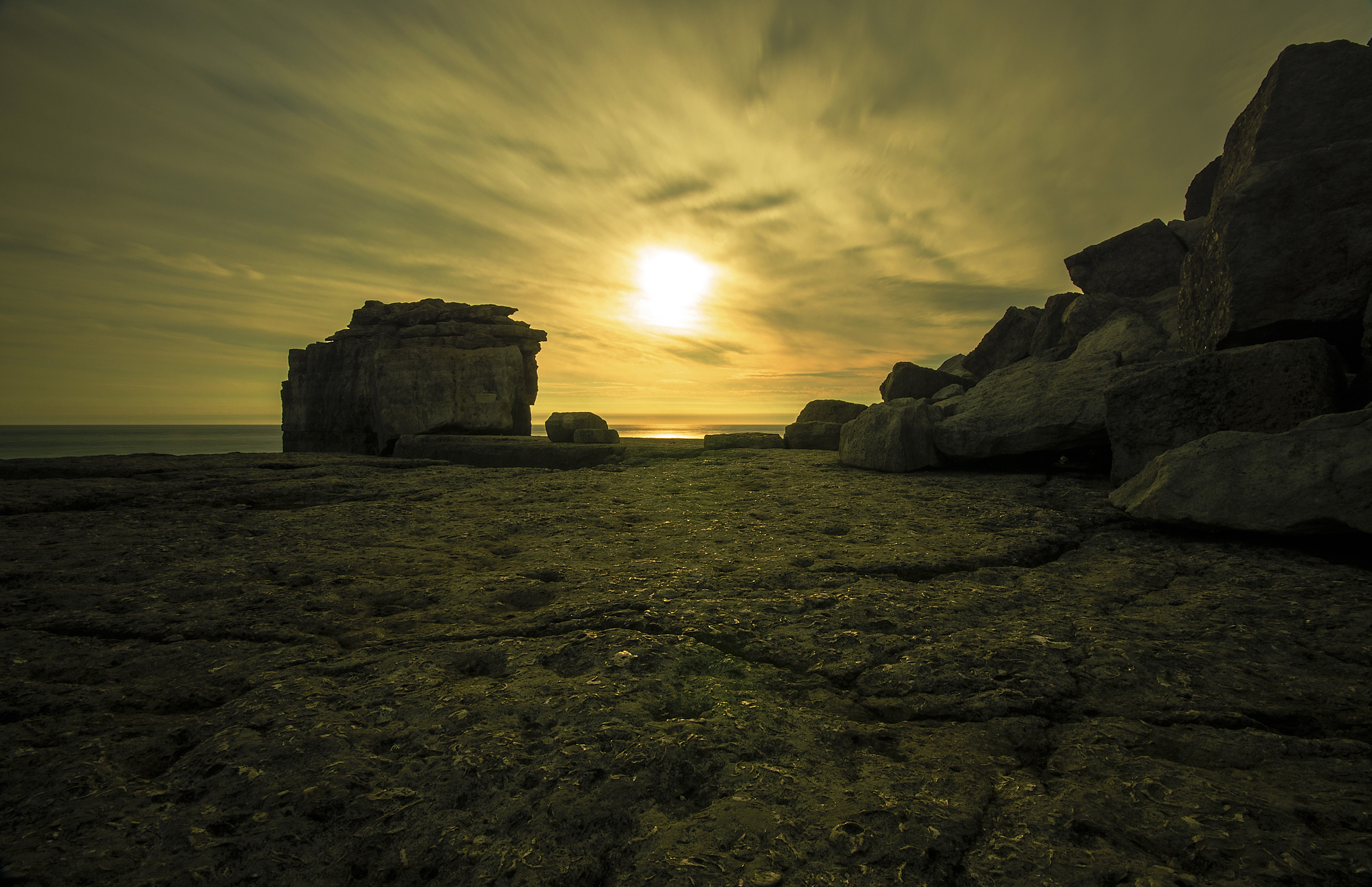 photography, beach, long exposure, rocks, HD Wallpaper