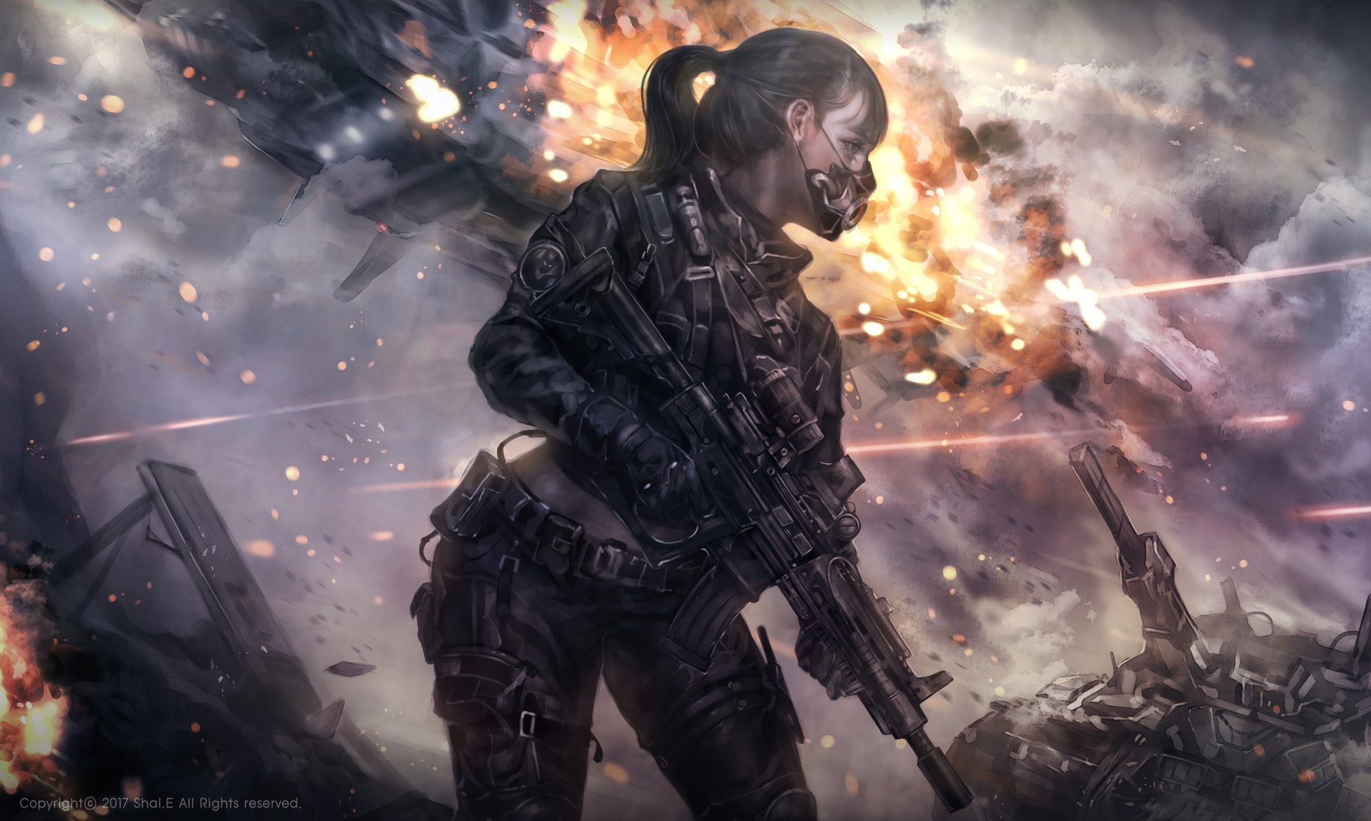 artwork, digital art, drawing, original characters, gun, weapon, HD Wallpaper