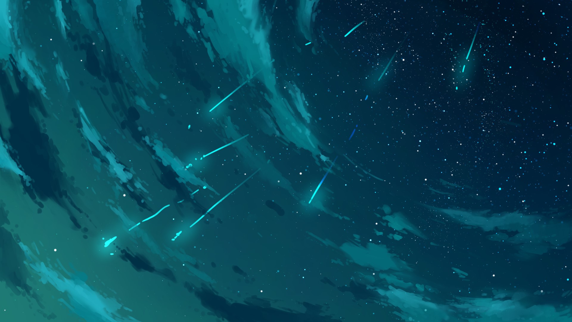 sky, clouds, stars, meteors, artwork, digital art, HD Wallpaper