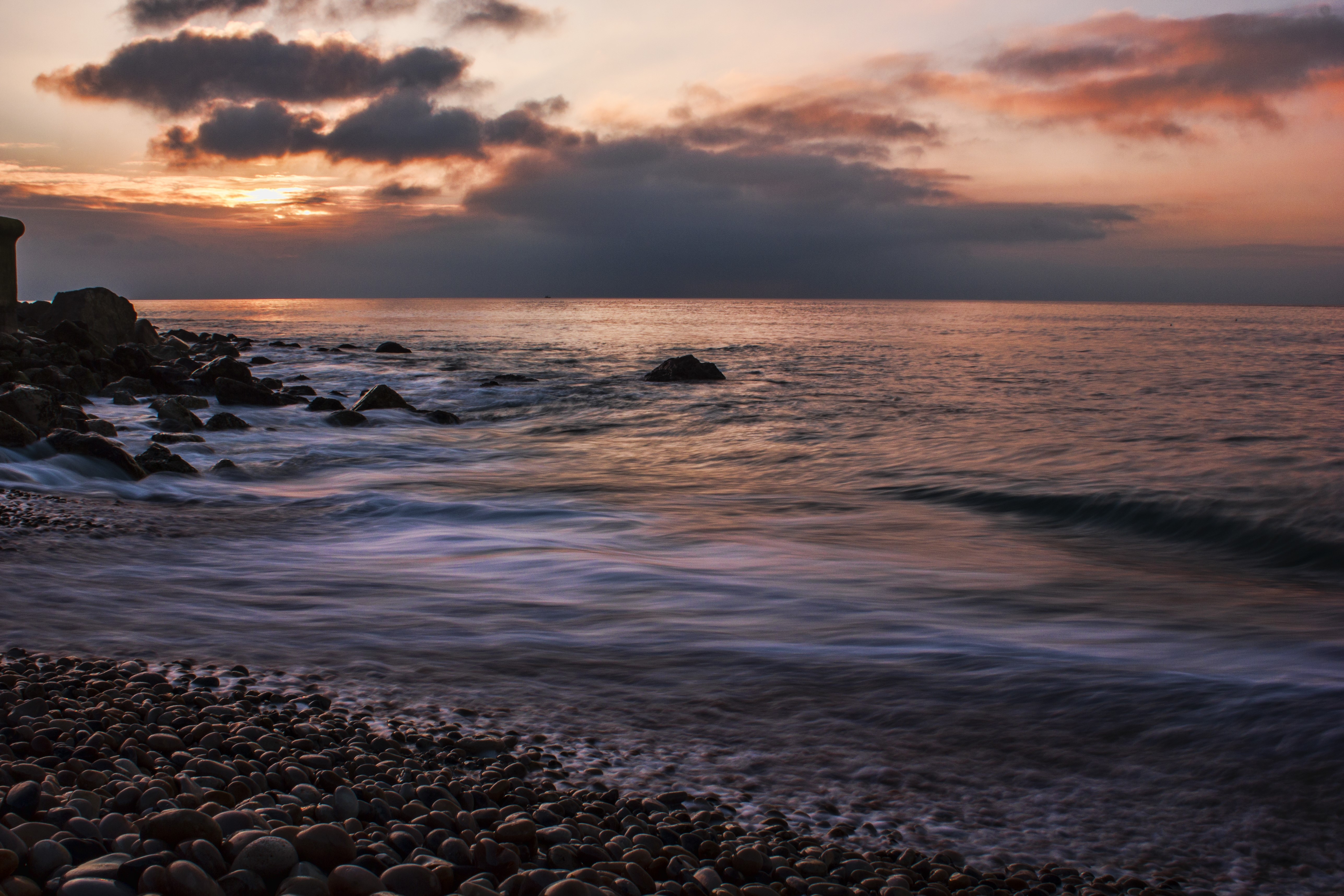 photography, beach, sunset, long exposure, HD Wallpaper