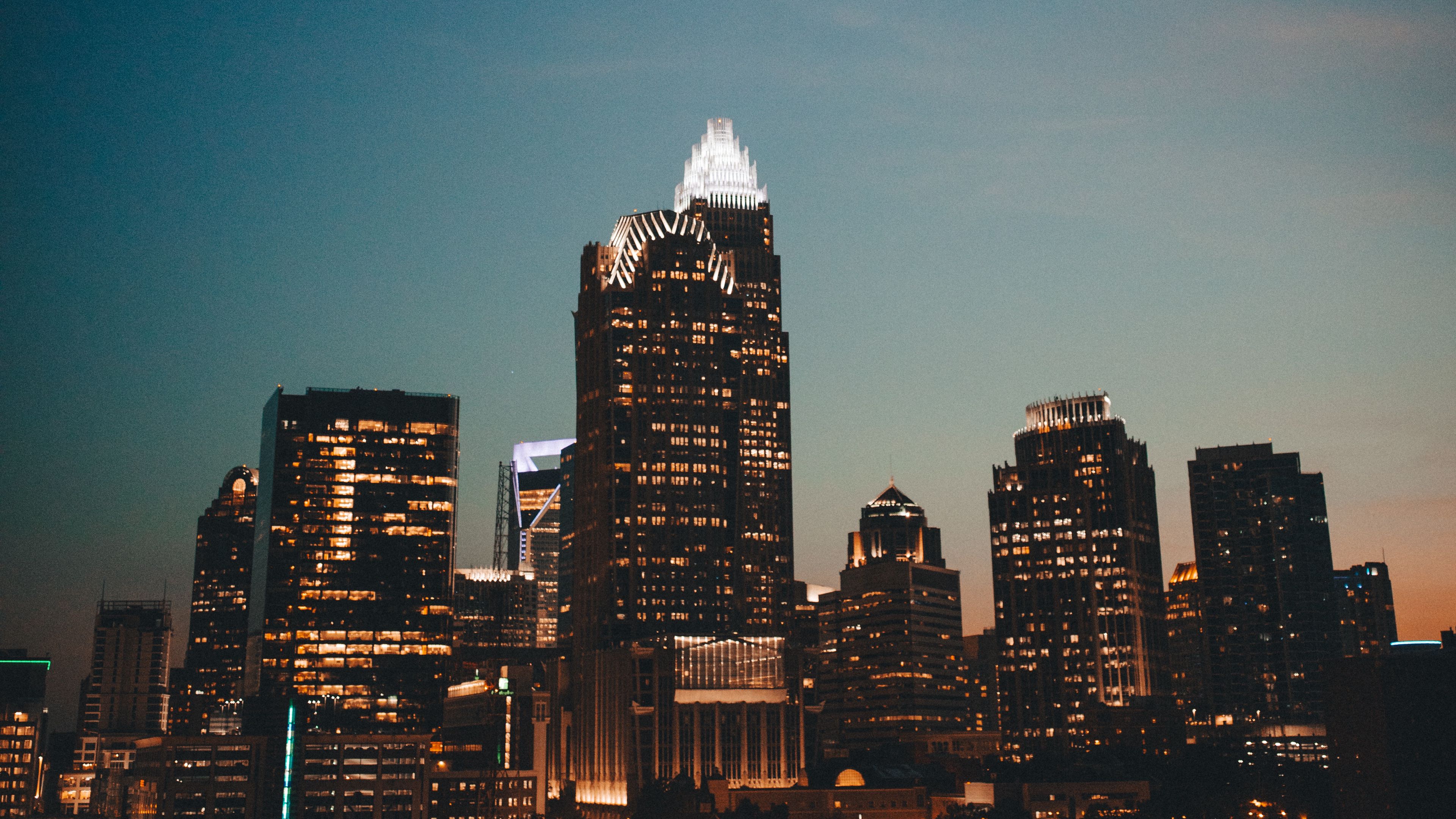 night city, city lights, night, sky, north carolina, 4k, HD Wallpaper
