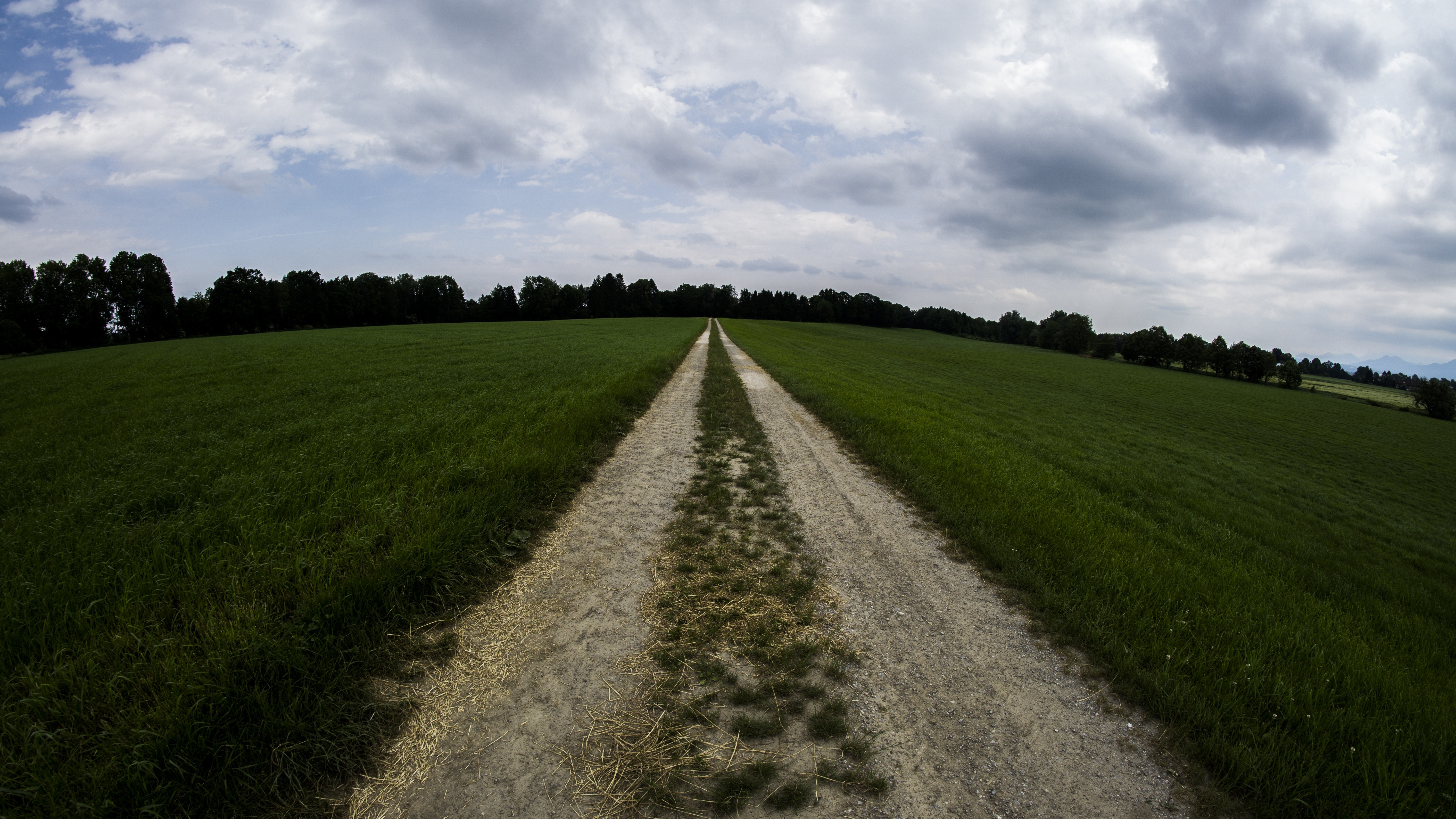 nature, landscape, road, grass, clouds, trees, HD Wallpaper