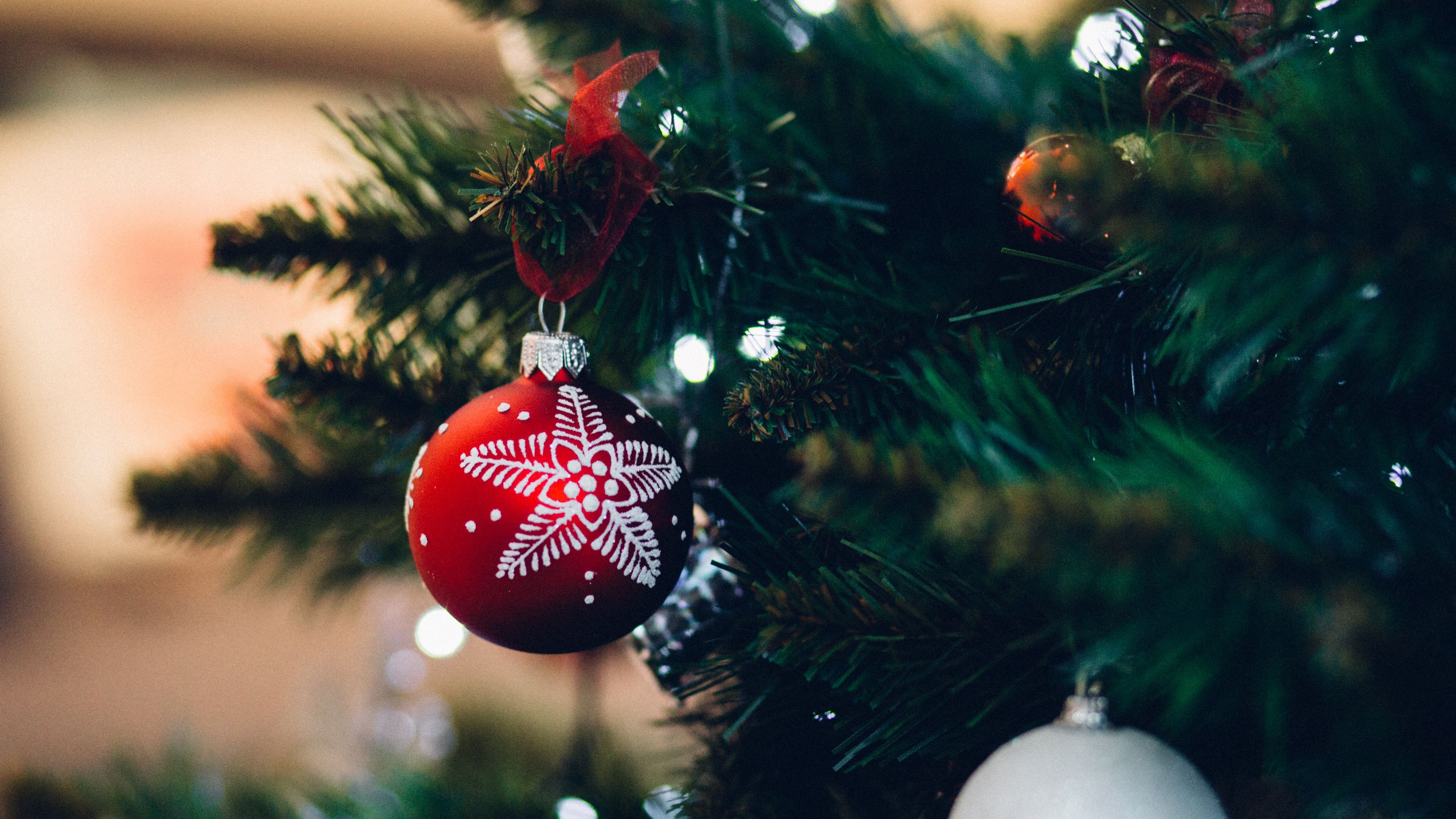 christmas toy, ball, christmas, new year, decoration, 4k, HD Wallpaper