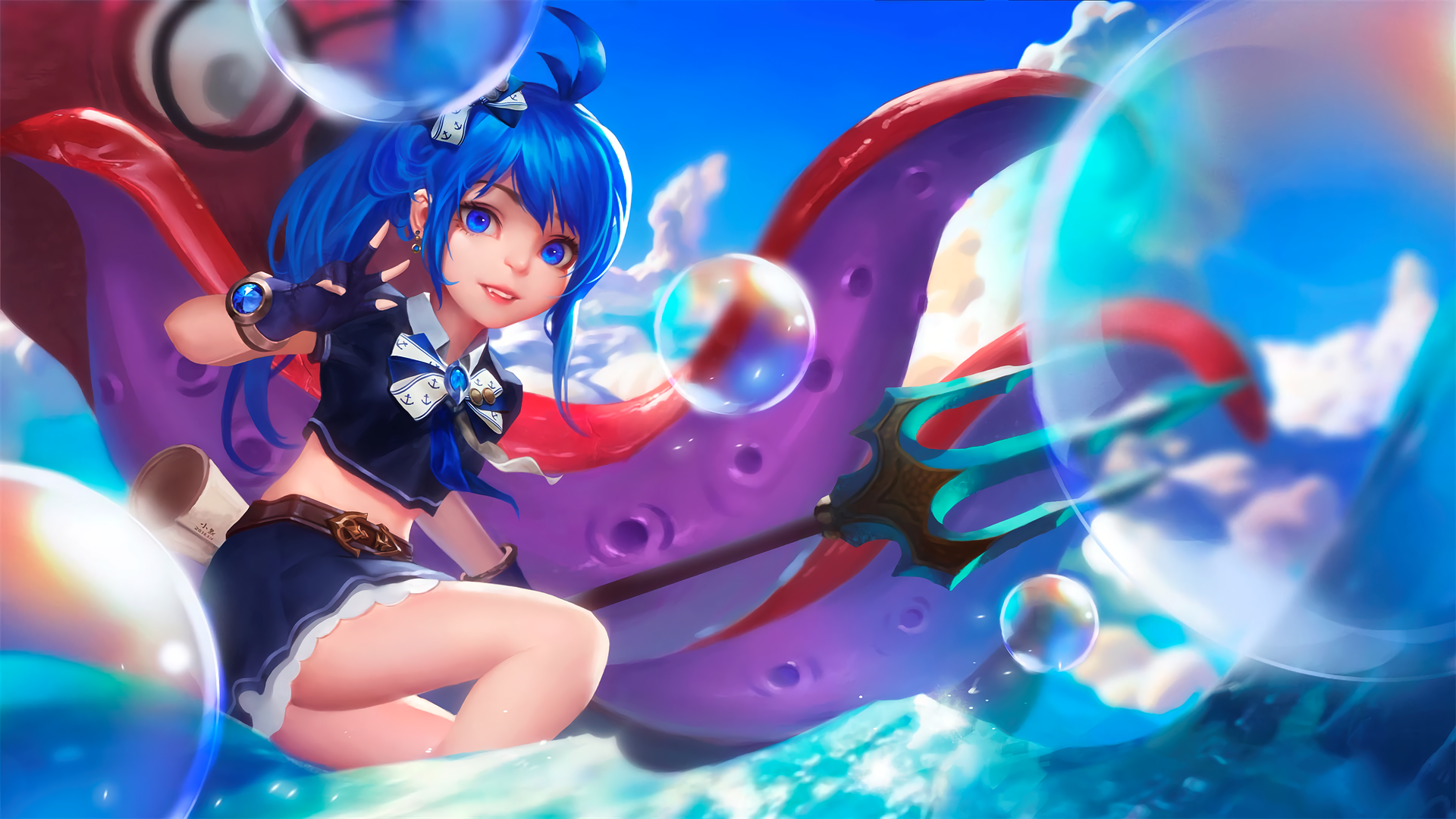 anime girls, blue hair, tentacles, Ke Xue, HD Wallpaper