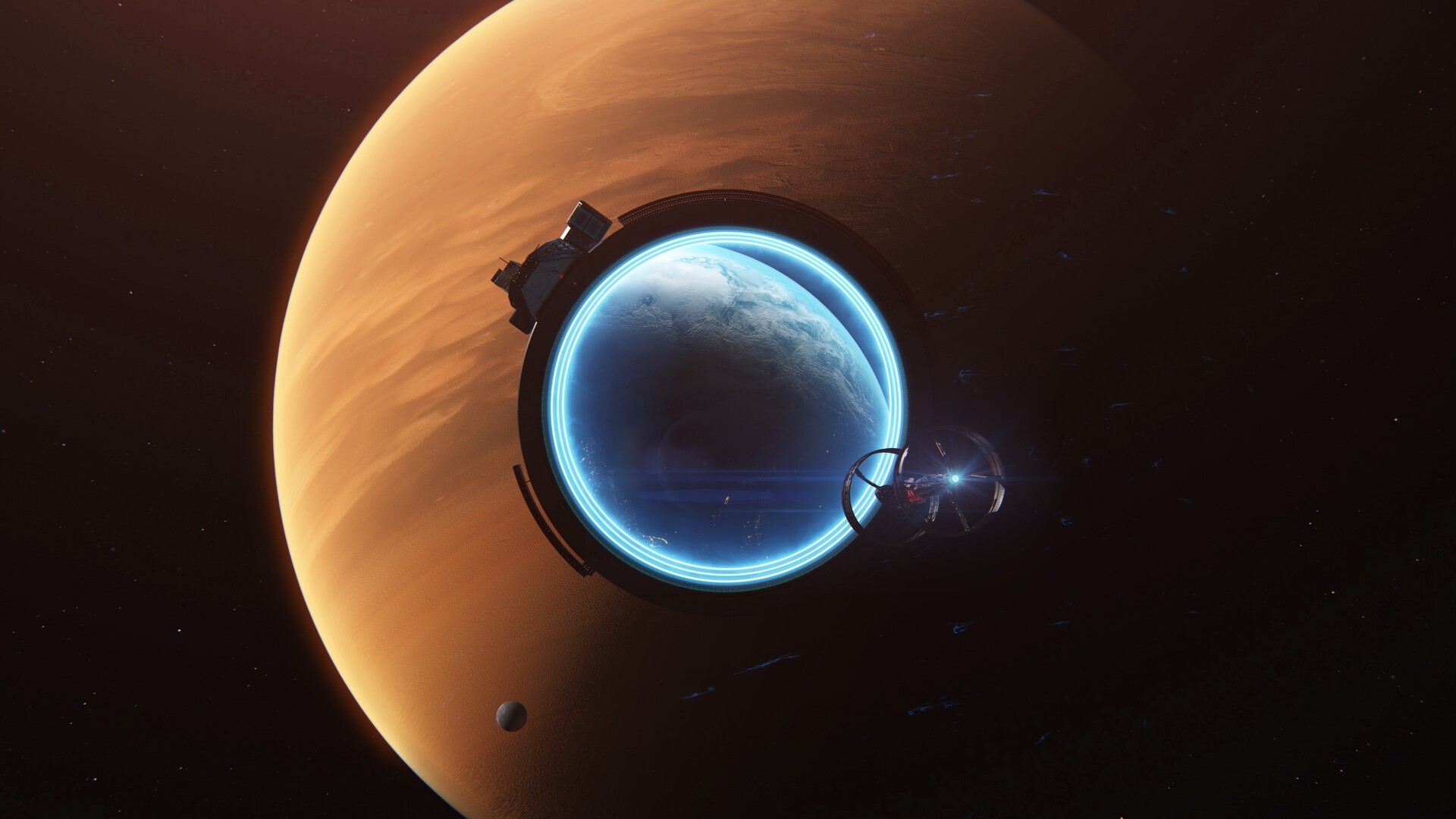 planet, space, digital art, wormholes, science fiction, cyan, HD Wallpaper