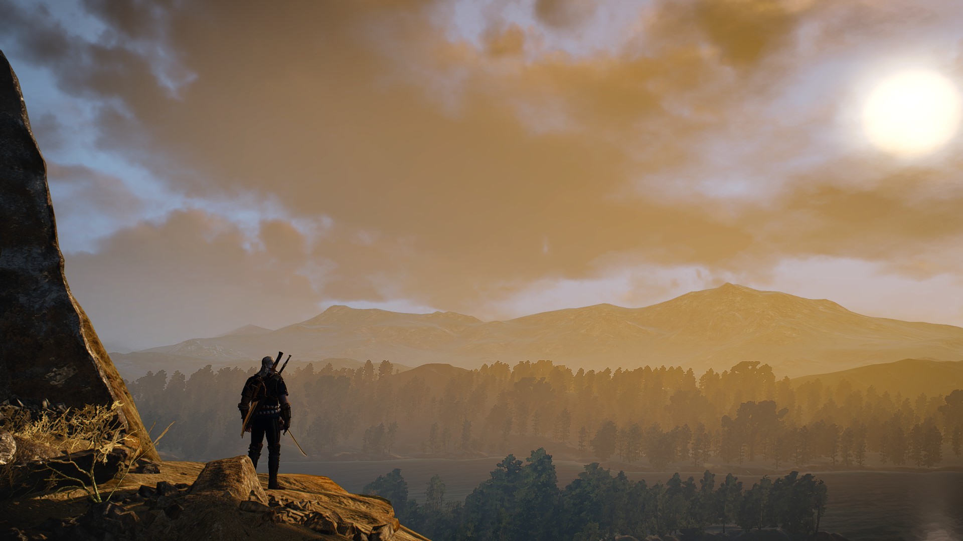 The Witcher 3: Wild Hunt, landscape, Geralt of Rivia, sunset, mountains, CD Projekt RED, HD Wallpaper
