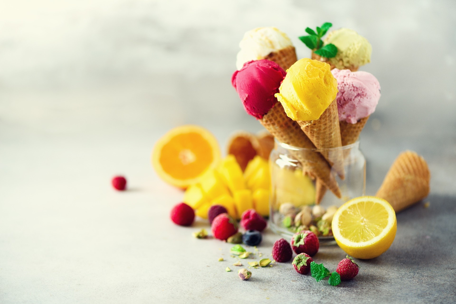 ice cream, food, sweets, fruit, HD Wallpaper