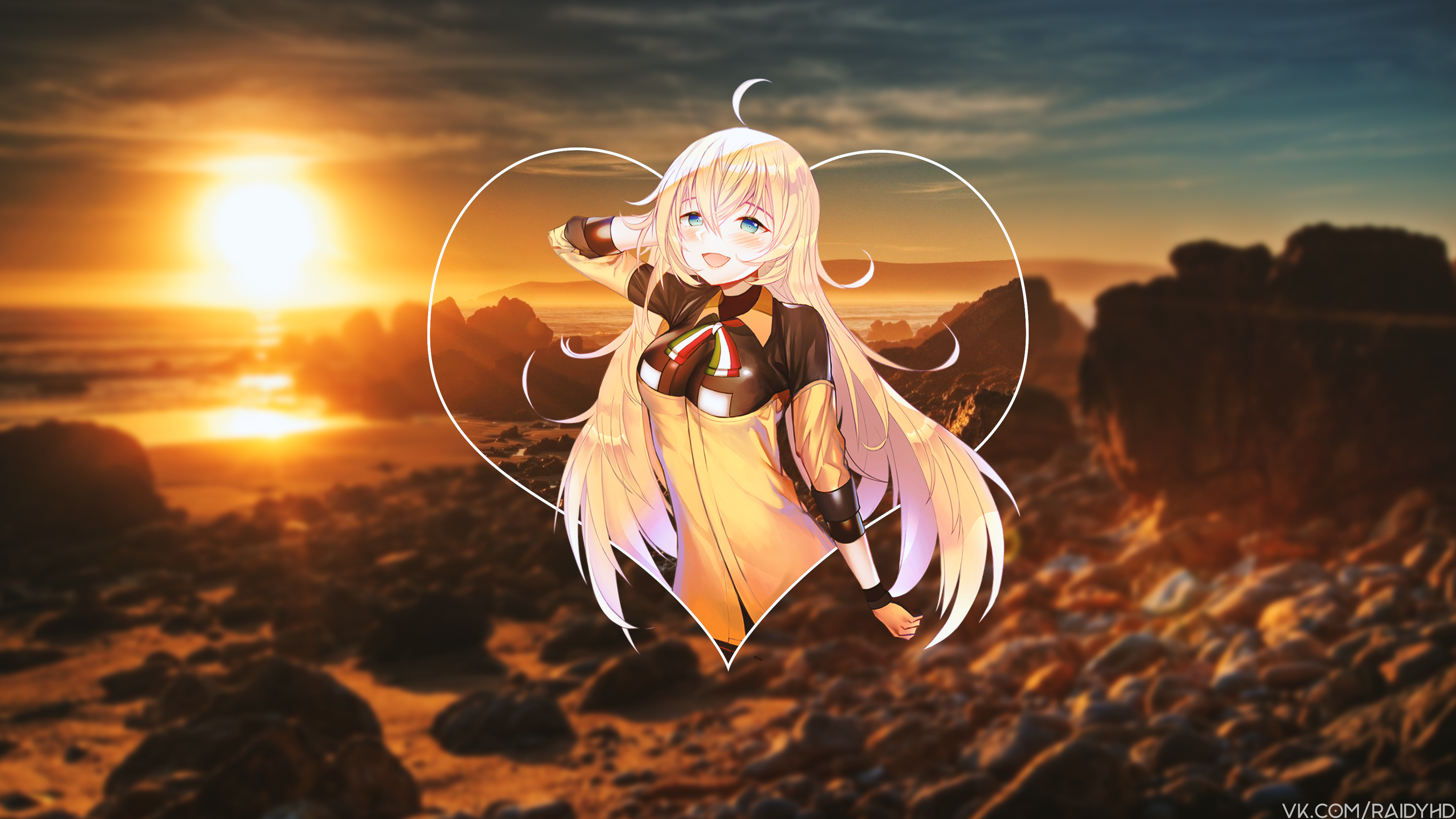 anime, anime girls, picture-in-picture, sunset, HD Wallpaper
