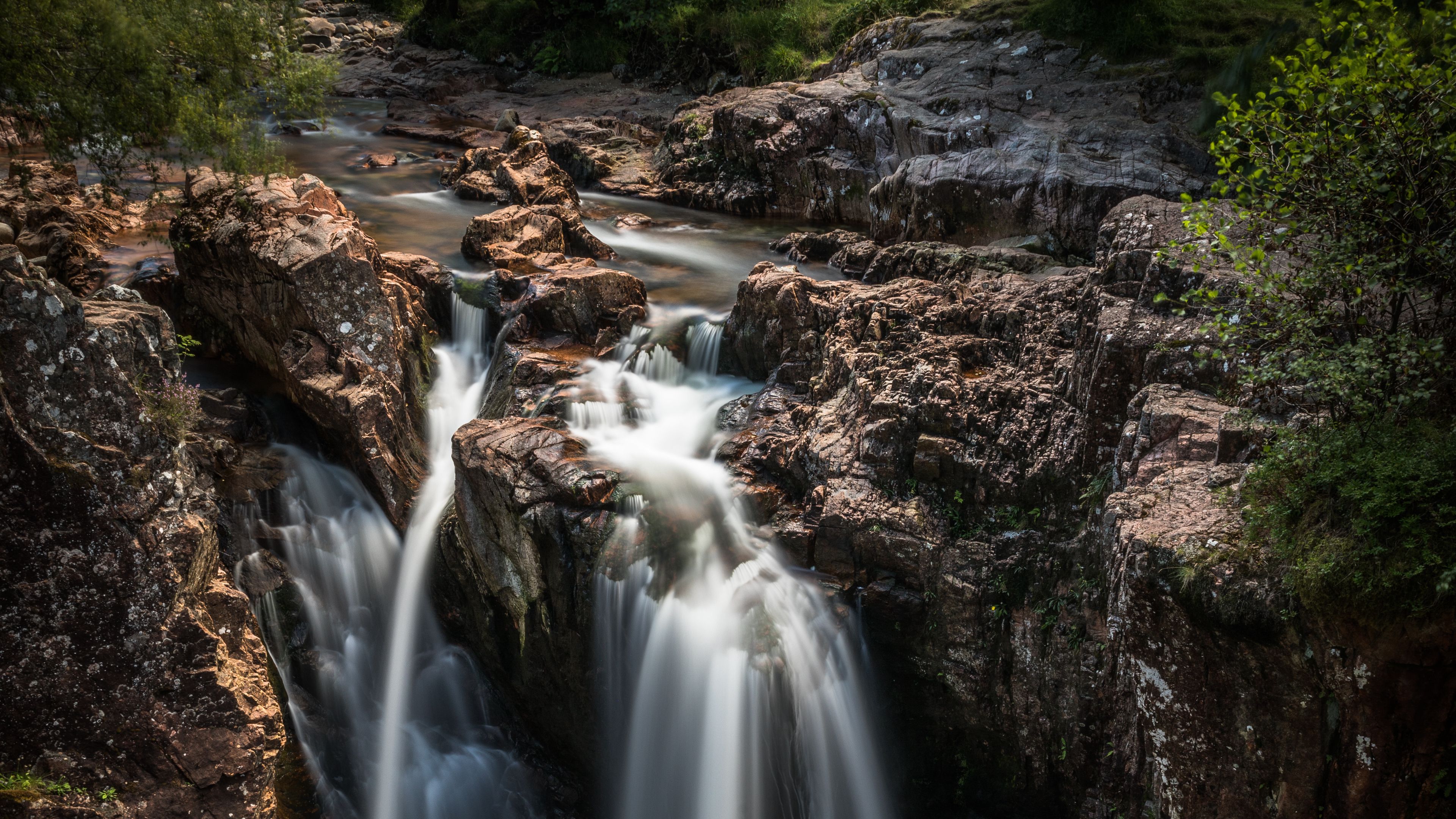 waterfall, stones, breakage, flow, grass, 4k, HD Wallpaper