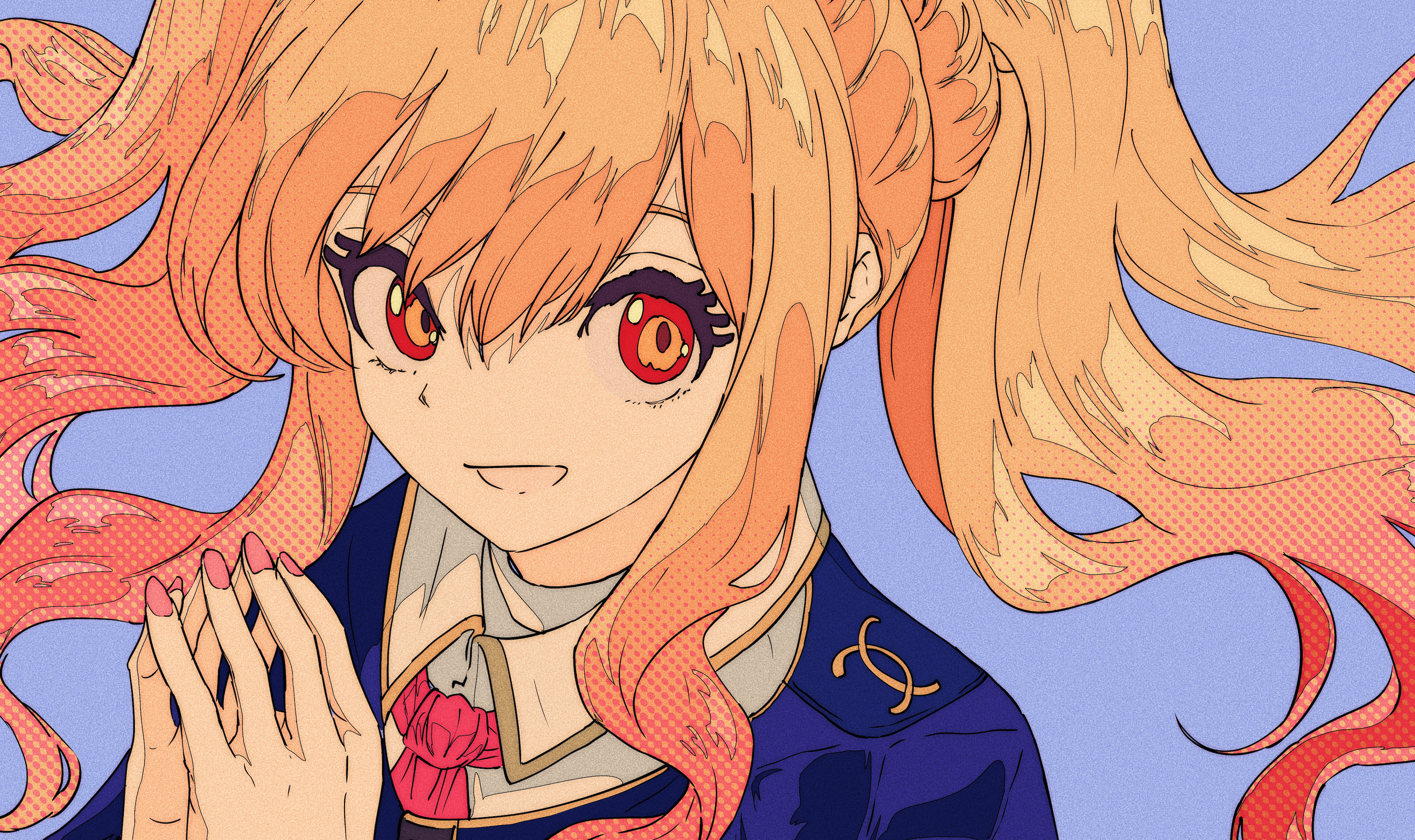 anime, anime girls, long hair, blonde, uniform, red eyes, tie, HD Wallpaper