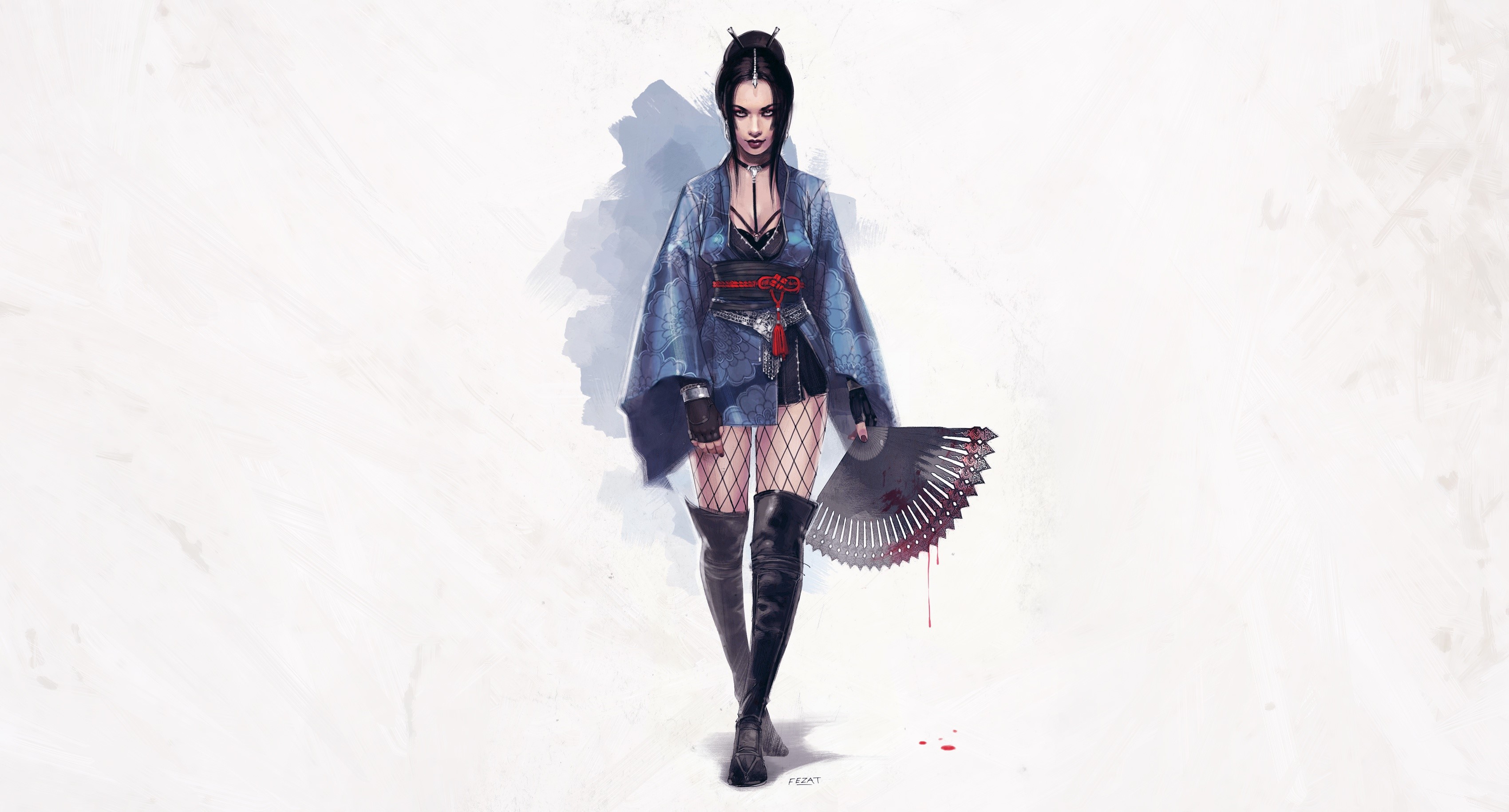 white background, simple background, fantasy girl, fantasy art, blood, HD Wallpaper