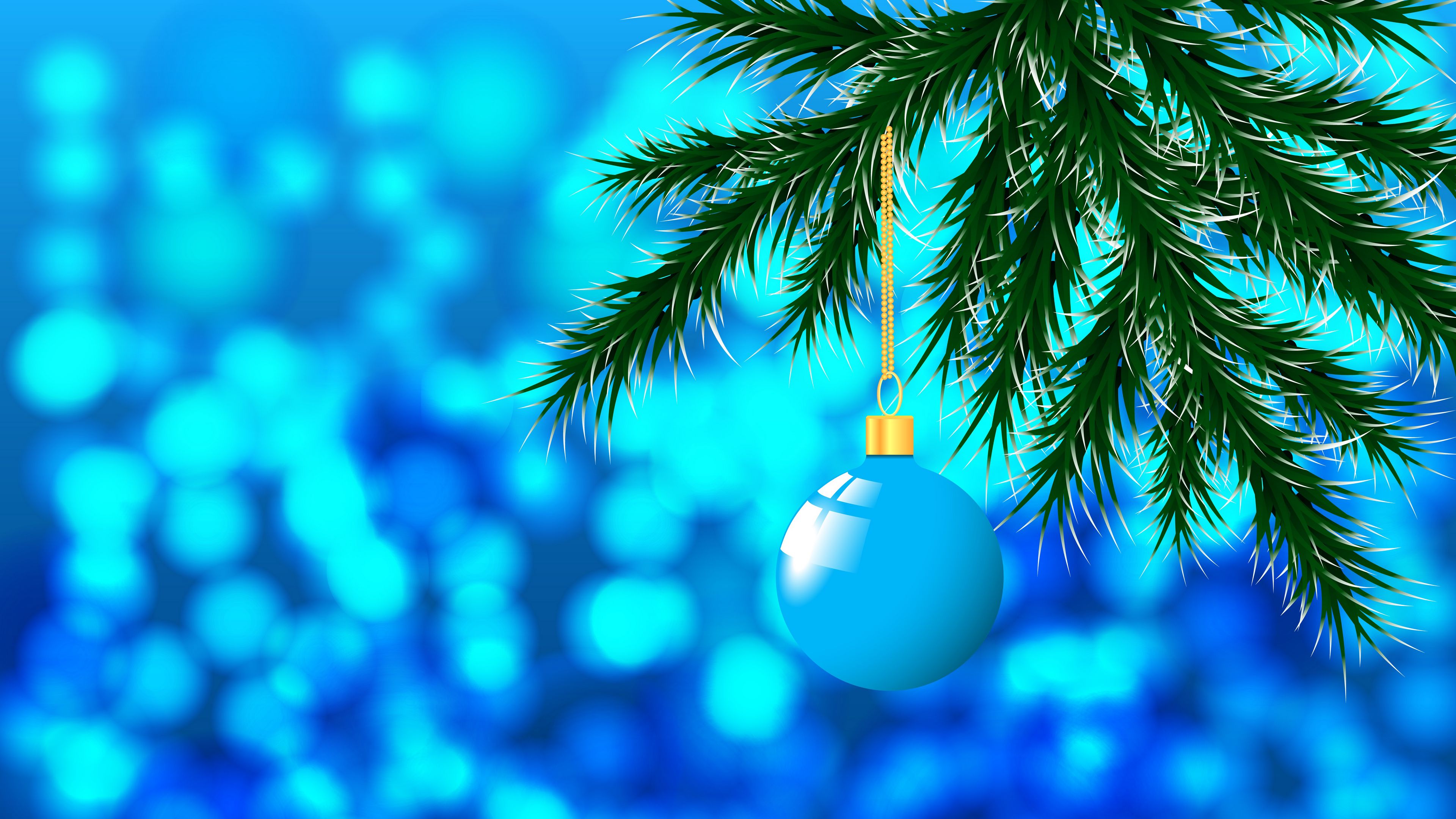 christmas toy, new year, christmas, ball, branch, 4k, HD Wallpaper