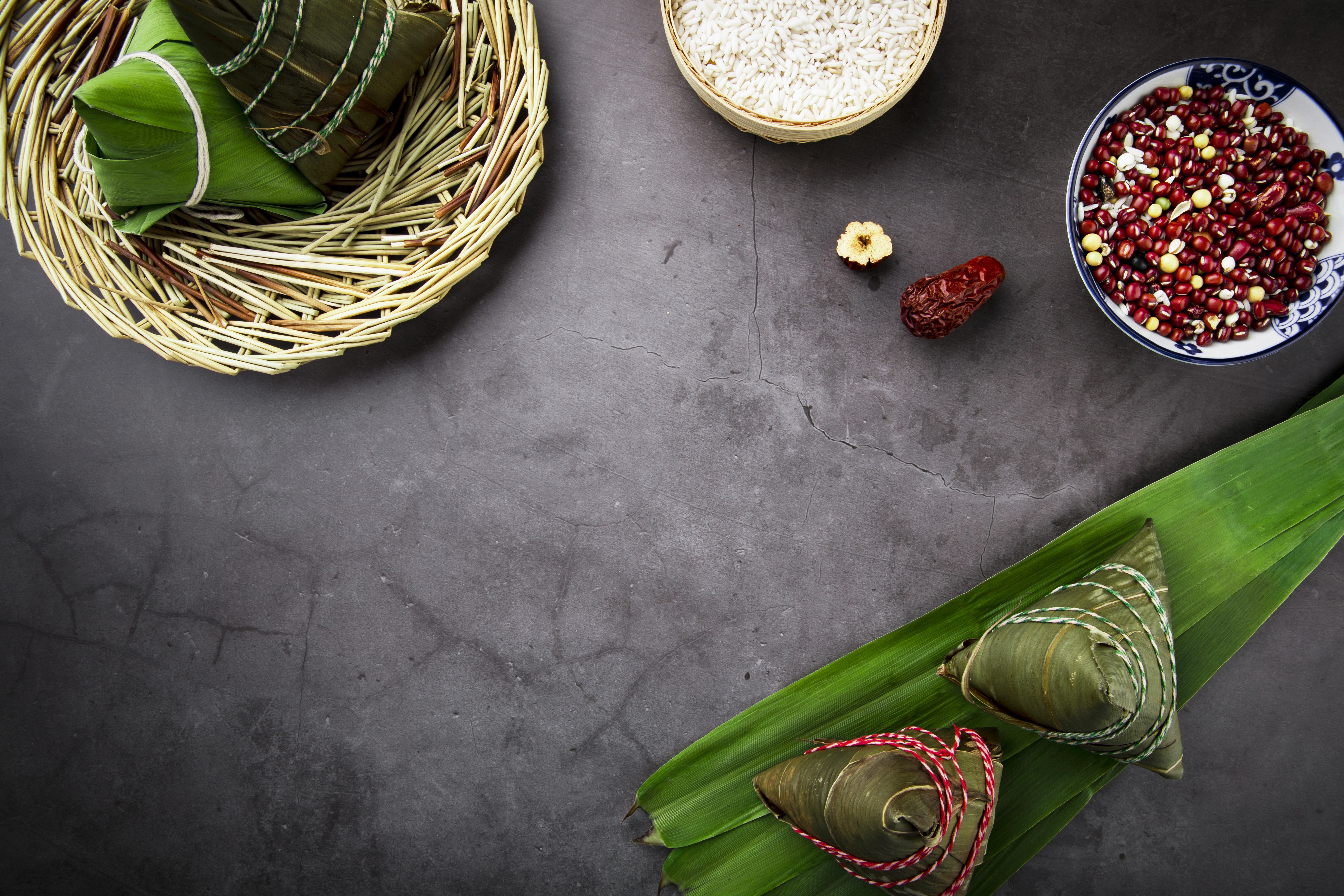 food, rice, fruit, leaves, baskets, HD Wallpaper