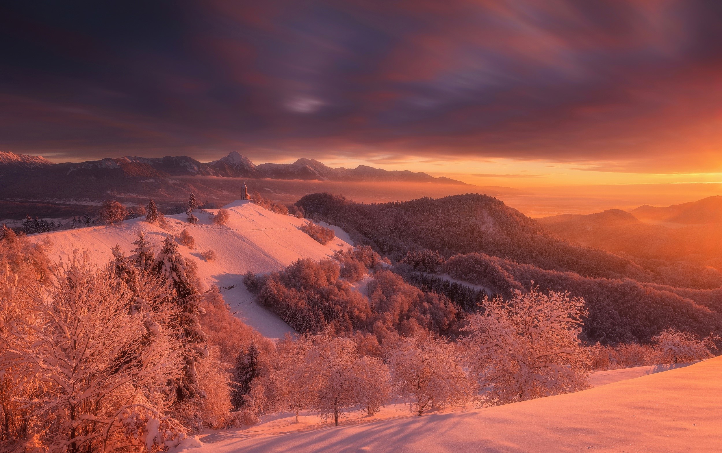 nature, landscape, winter, snow, sky, sunlight, HD Wallpaper