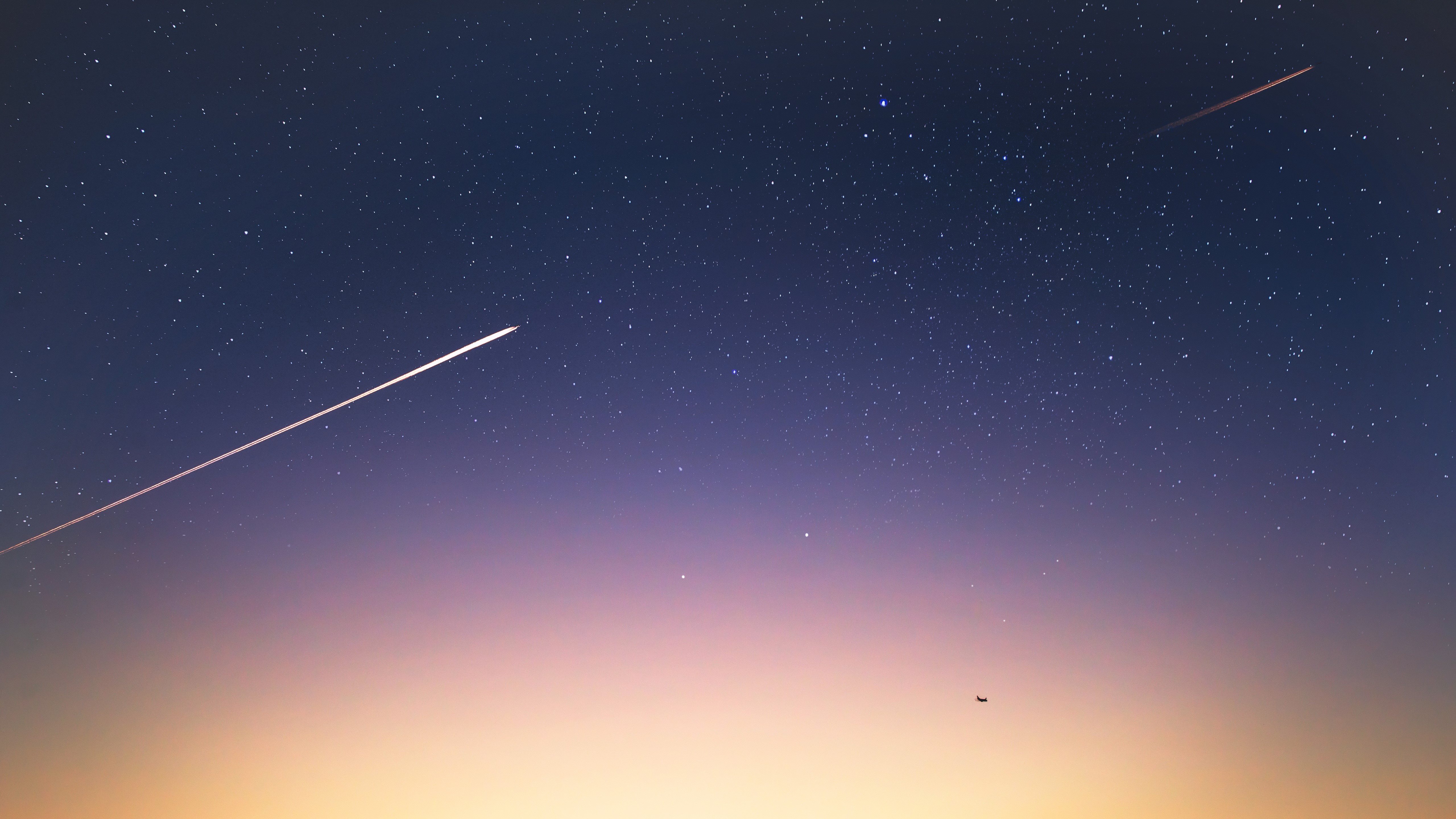 photography, dusk, evening, night, sky, skyscape, stars, starry night, space, nature, meteorite, meteors, sunset, contrails, aircraft, HD Wallpaper