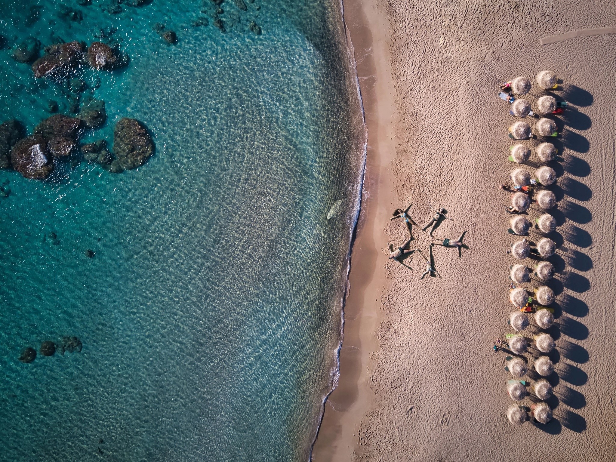 beach, people, aerial view, sand, water, drone photo, HD Wallpaper