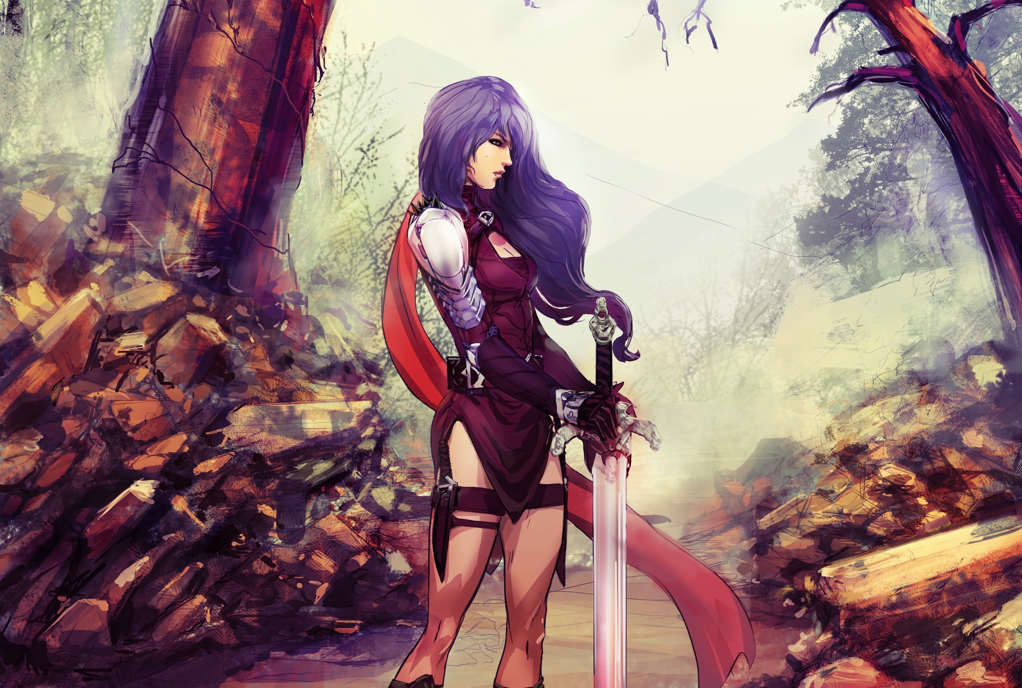 Born of the Phoenix, fantasy art, fantasy warrior, phoenix, Destiny Reforged, Misanthropy, Crimson Sapphires, fantasy girl, female warrior, HD Wallpaper