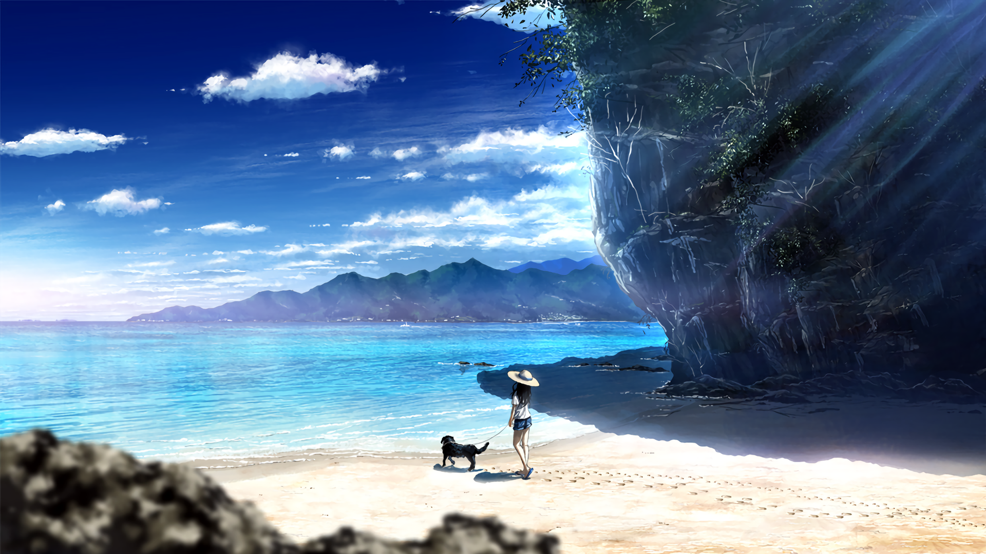 sky, digital art, clear sky, beach, HD Wallpaper