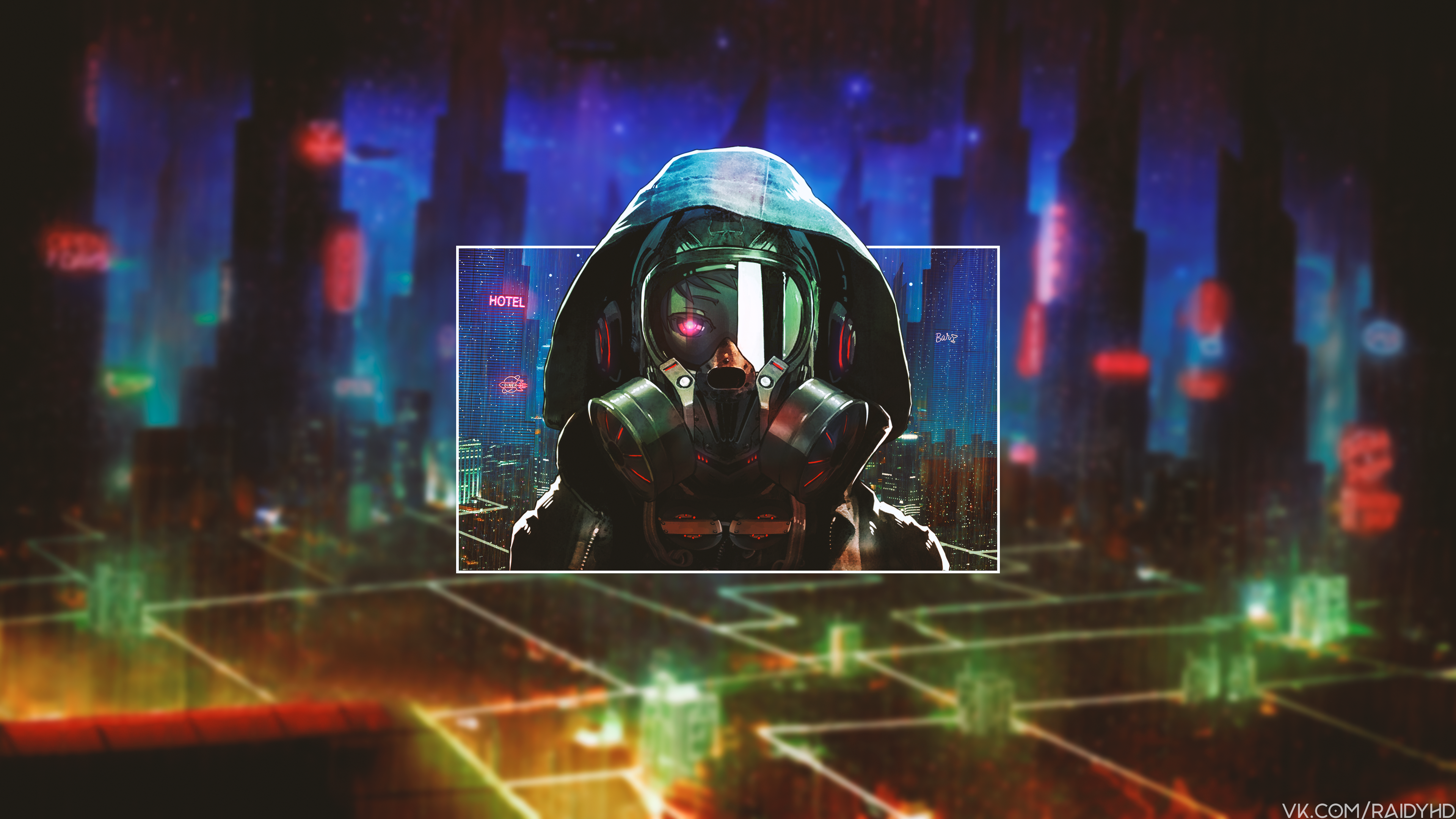 anime, anime girls, cyberpunk, picture-in-picture, HD Wallpaper