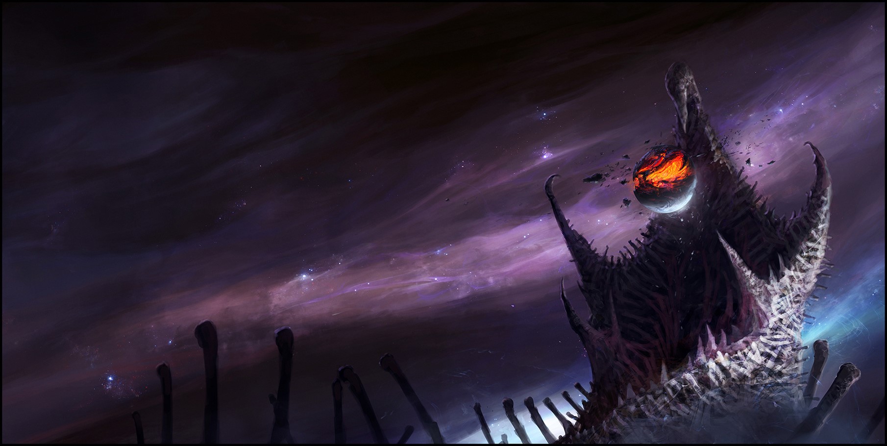 Chris Cold, space, stars, abstract, demon, planet, digital art, HD Wallpaper