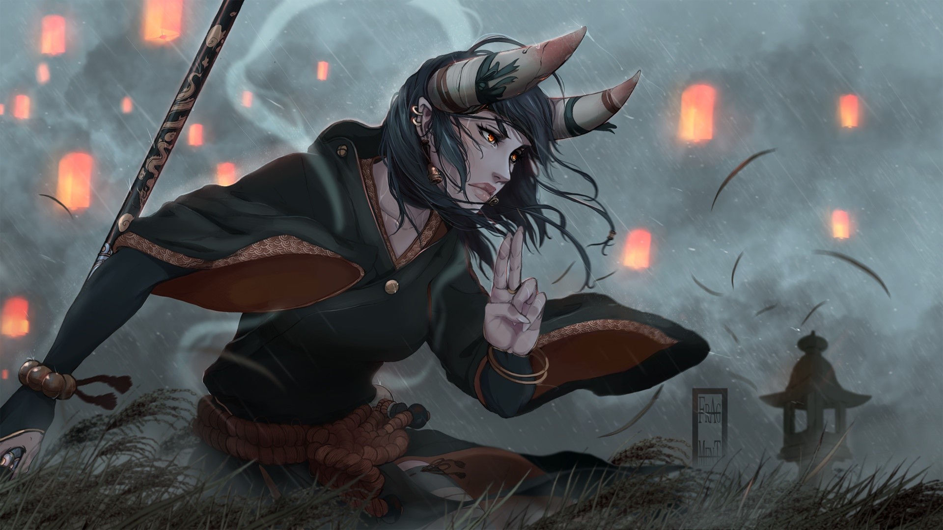 artwork, fantasy girl, fantasy art, horns, FrAg MenT, HD Wallpaper