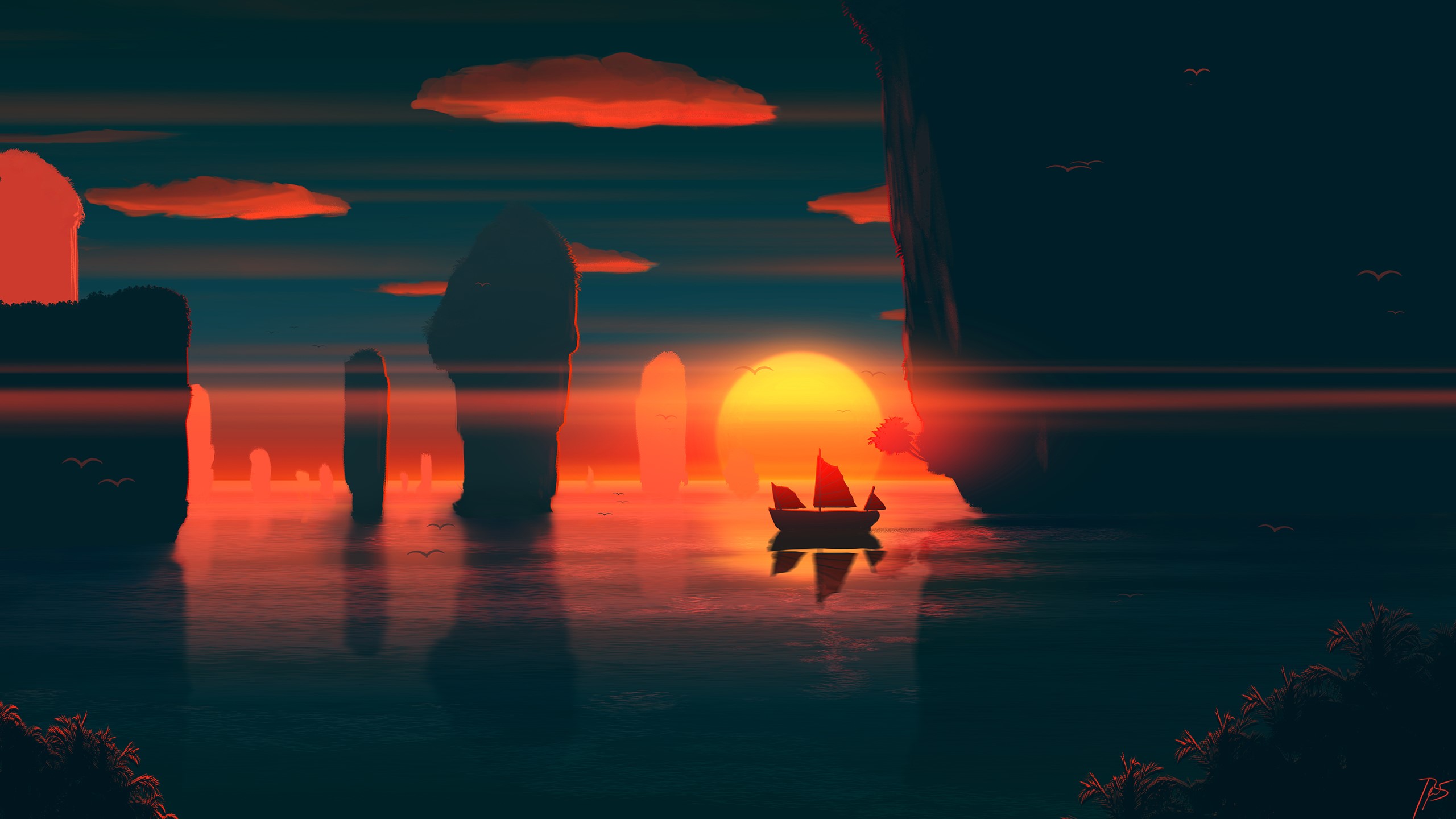 JoeyJazz, sunset, coast, water, HD Wallpaper