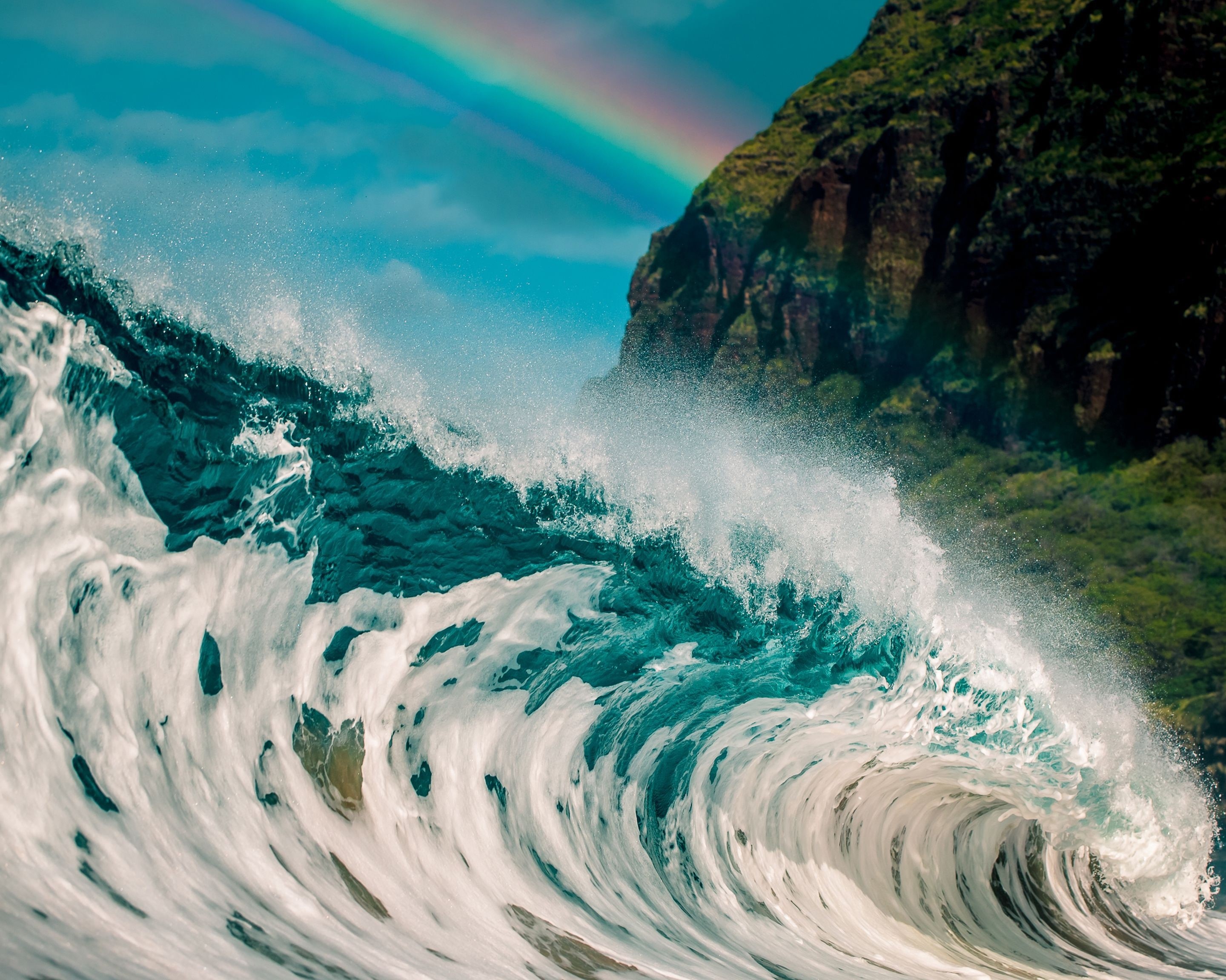 nature, water, sea, waves, rainbows, HD Wallpaper