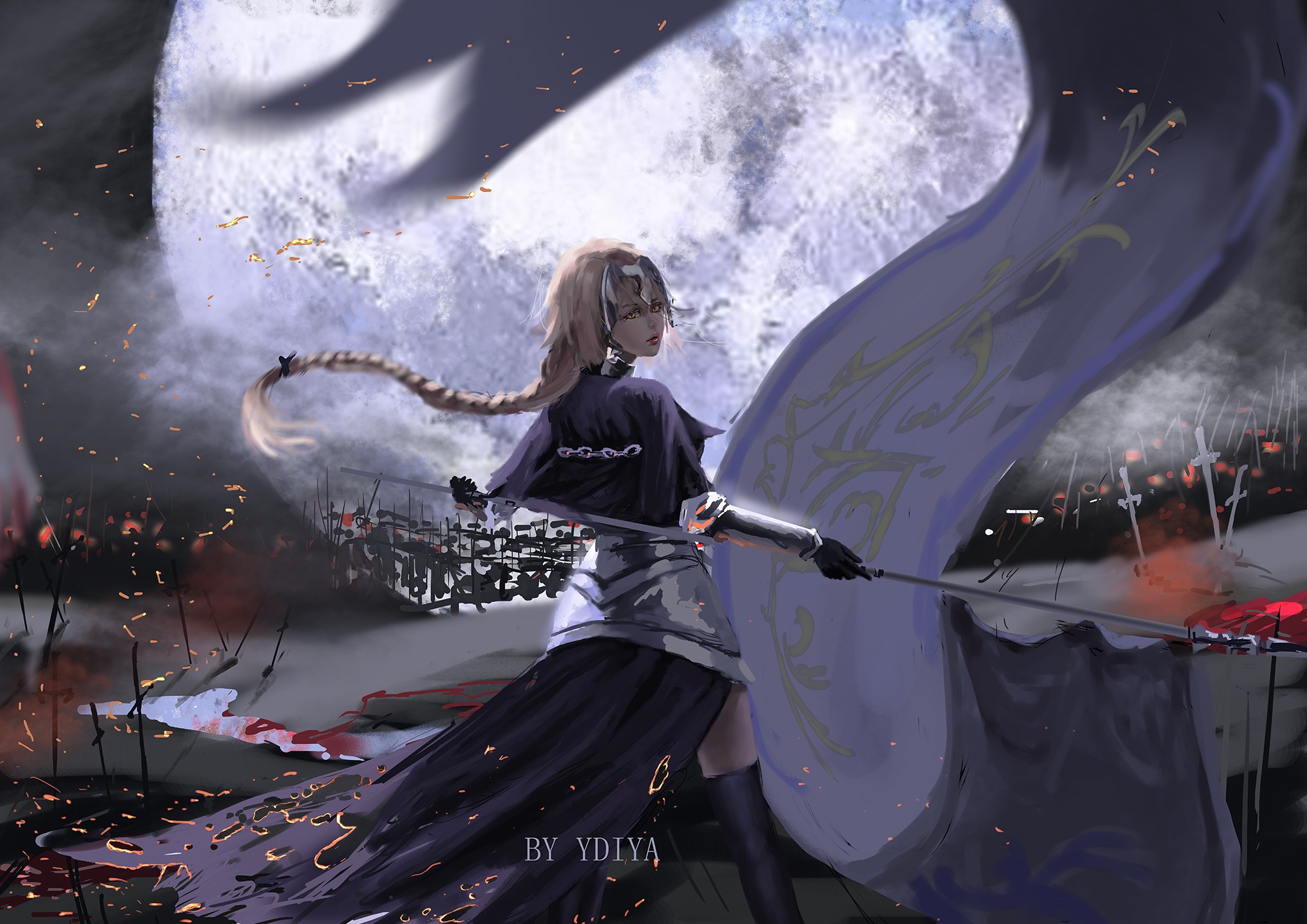 Fate Series, Fate/Apocrypha, anime girls, blonde, Armored, braids, Ruler (Fate/Apocrypha), Jeanne dArc (Fate), long hair, digital art, Ydiya Kai, HD Wallpaper