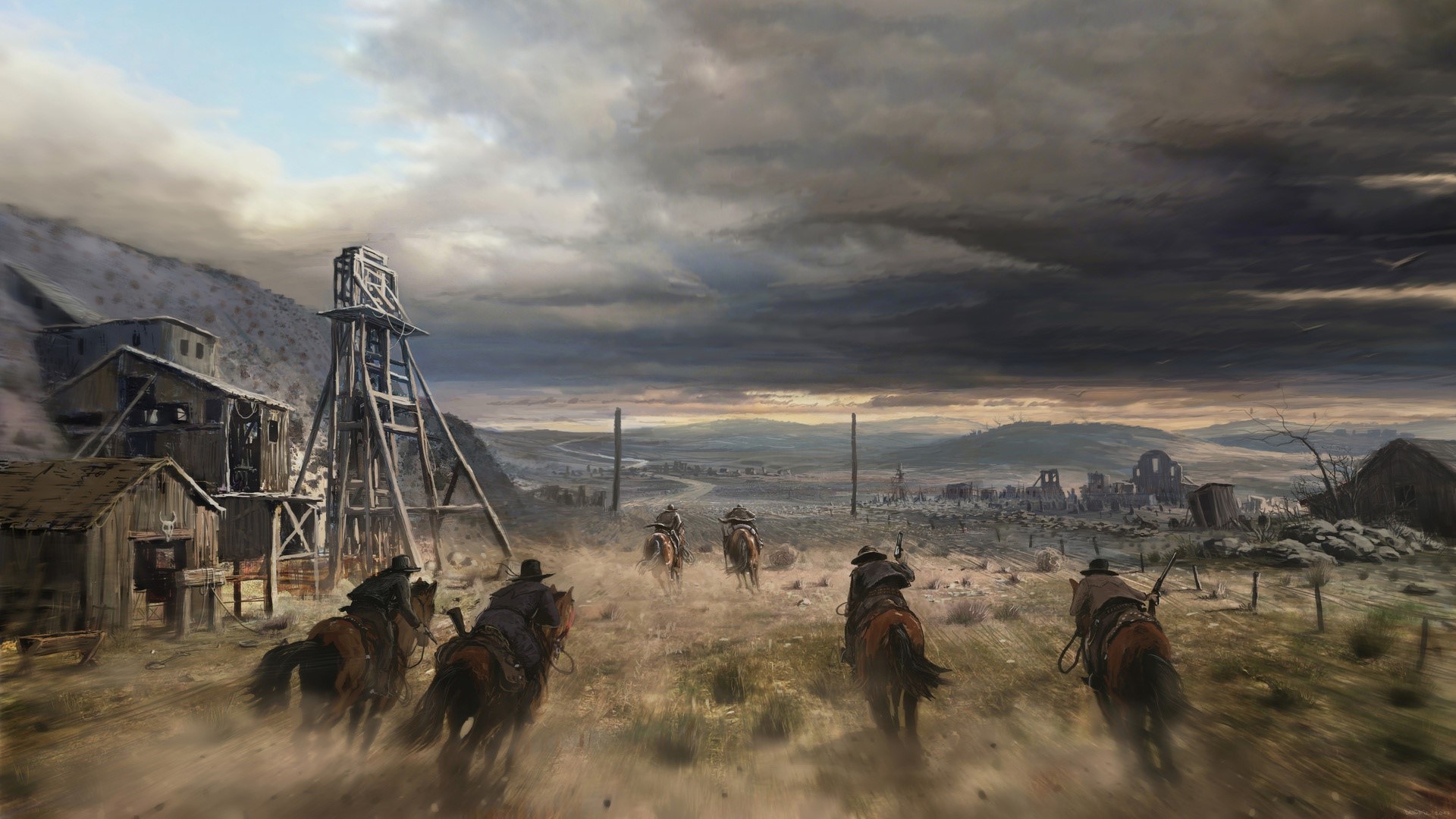 western, artwork, horse riding, HD Wallpaper
