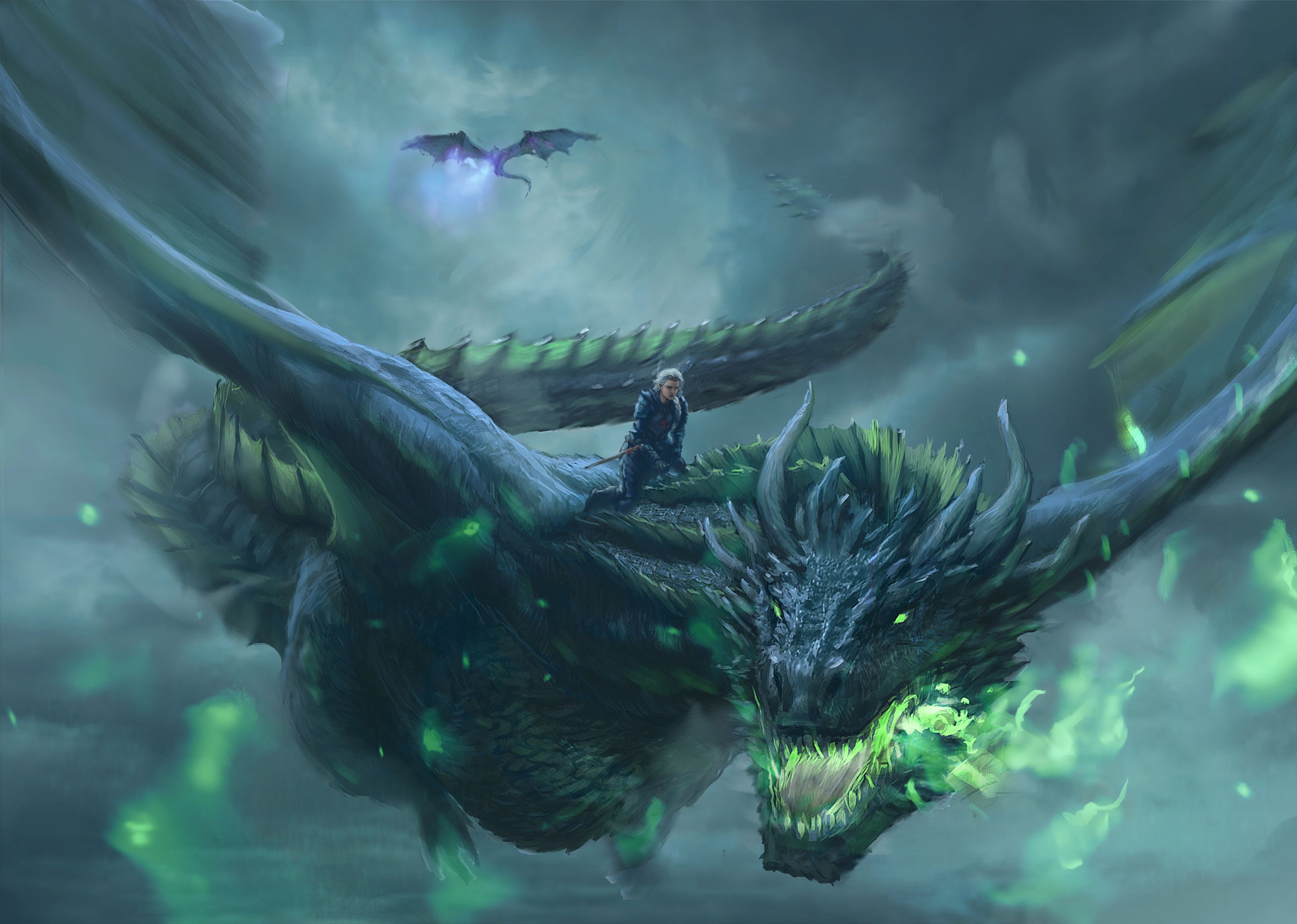 Game of Thrones, Daenerys Targaryen, fantasy art, fire, artwork, dragon, fantasy girl, creature, HD Wallpaper