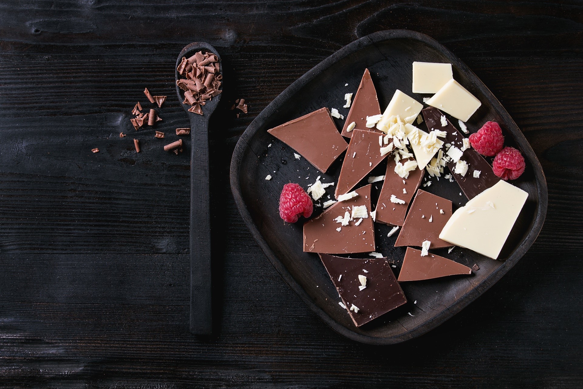 sweets, spoon, food, chocolate, berries, raspberries, HD Wallpaper