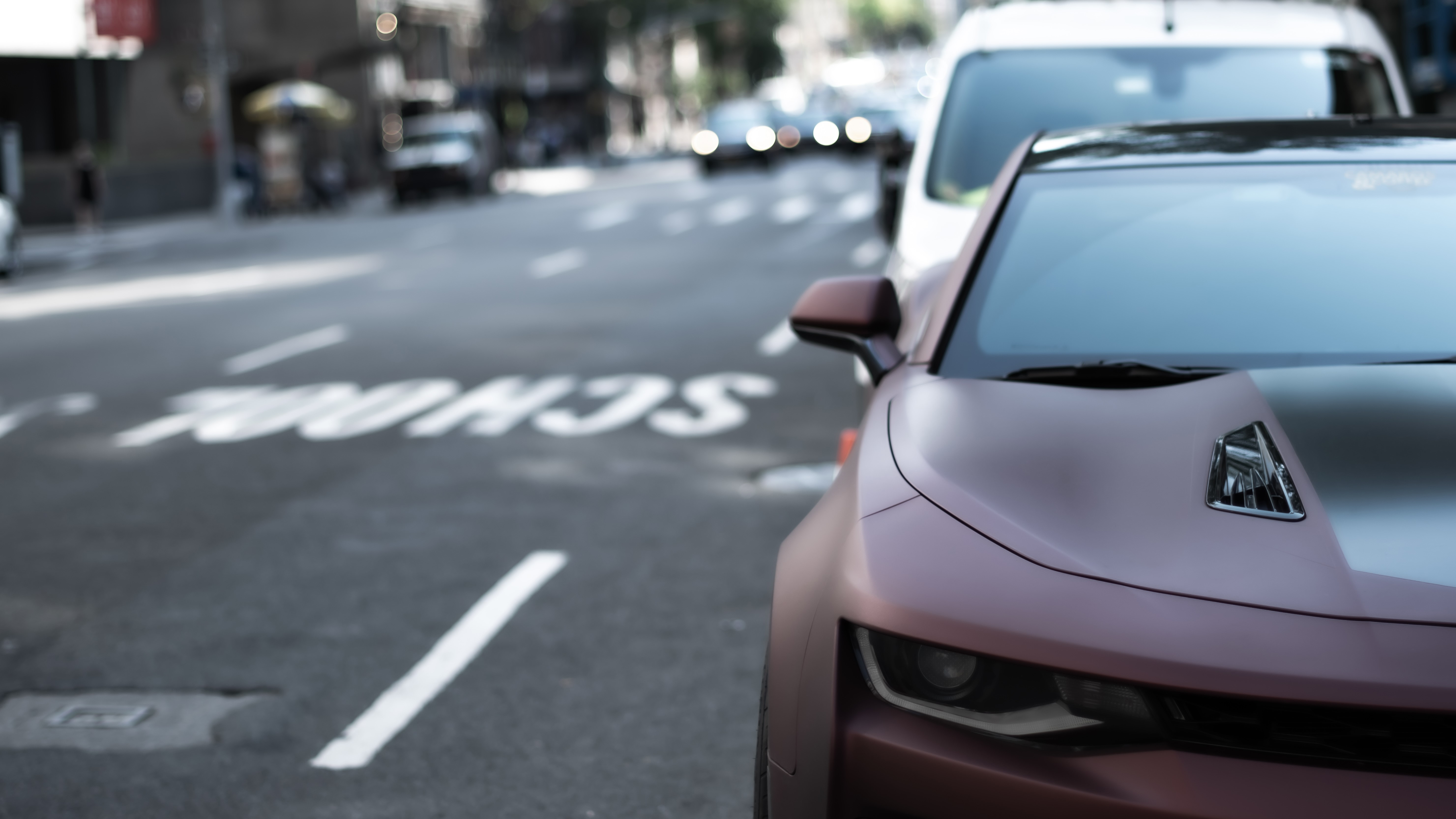 Camaro, bokeh, street art, hood, car, HD Wallpaper