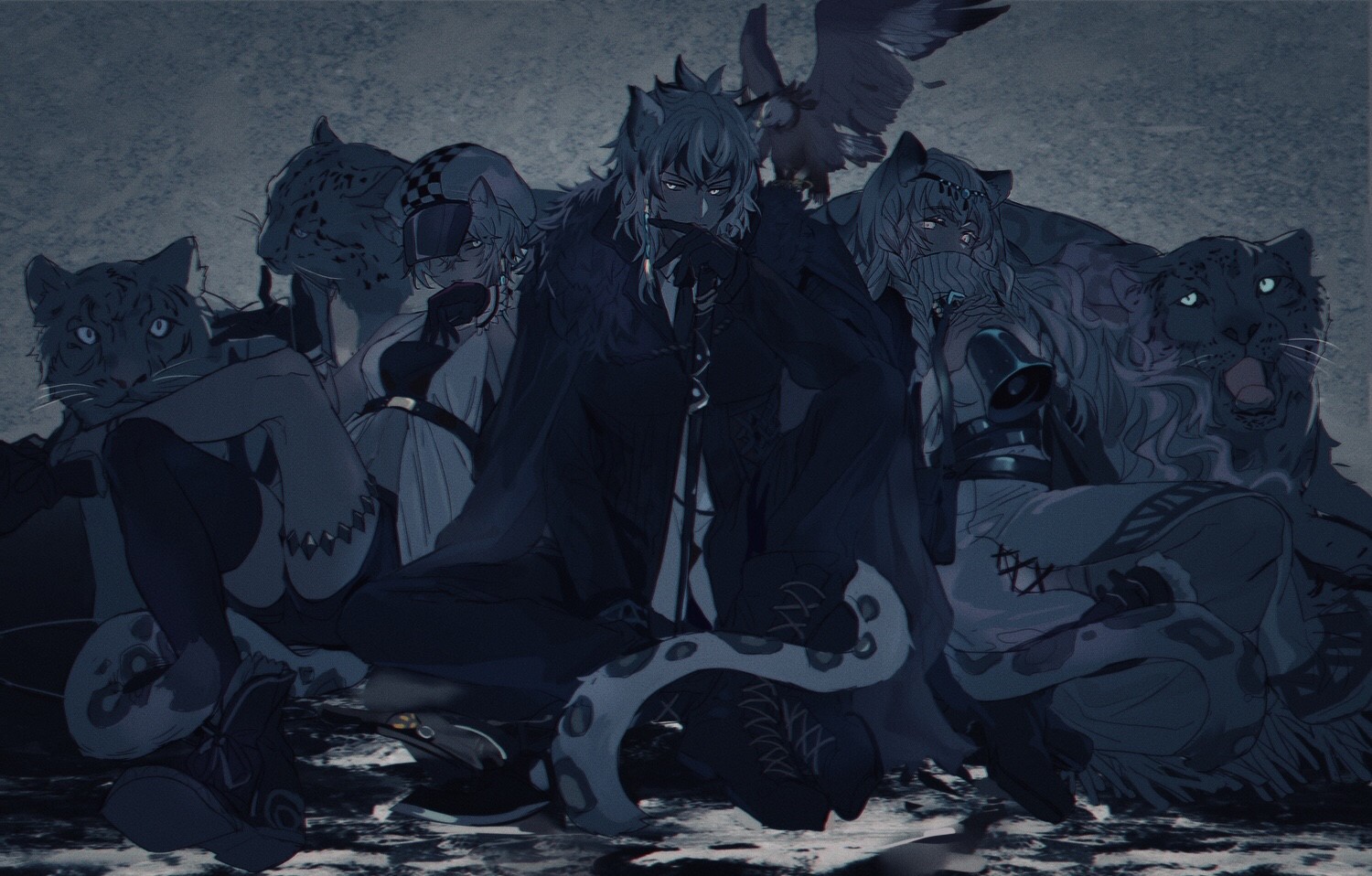 animals, animal ears, dark, glowing eyes, anime, Arknights, Pramanix(Arknights), Sliverash(Arknights), HD Wallpaper