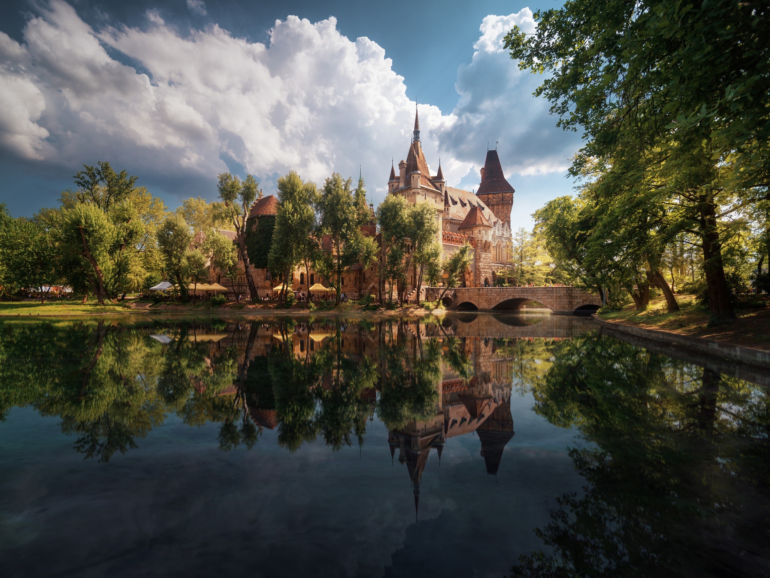 Budapest, building, water, outdoors, reflection, castle, HD Wallpaper