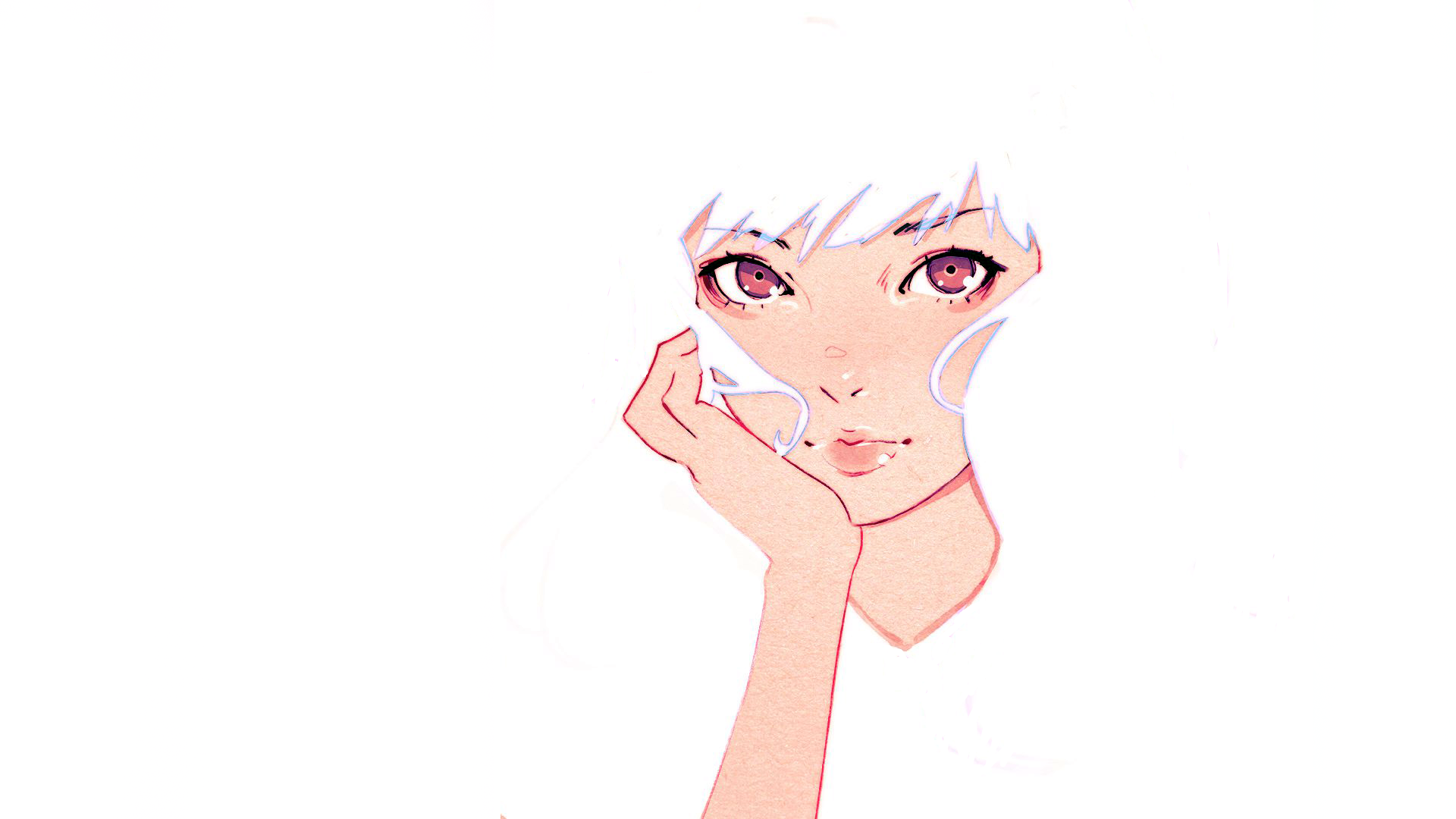 Ilya Kuvshinov, women, short hair, simple background, white background, hand on face, HD Wallpaper