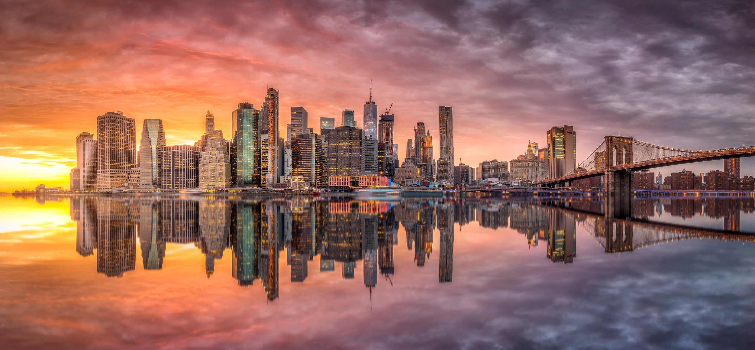 New York City, USA, reflection, skyline, cityscape, HD Wallpaper